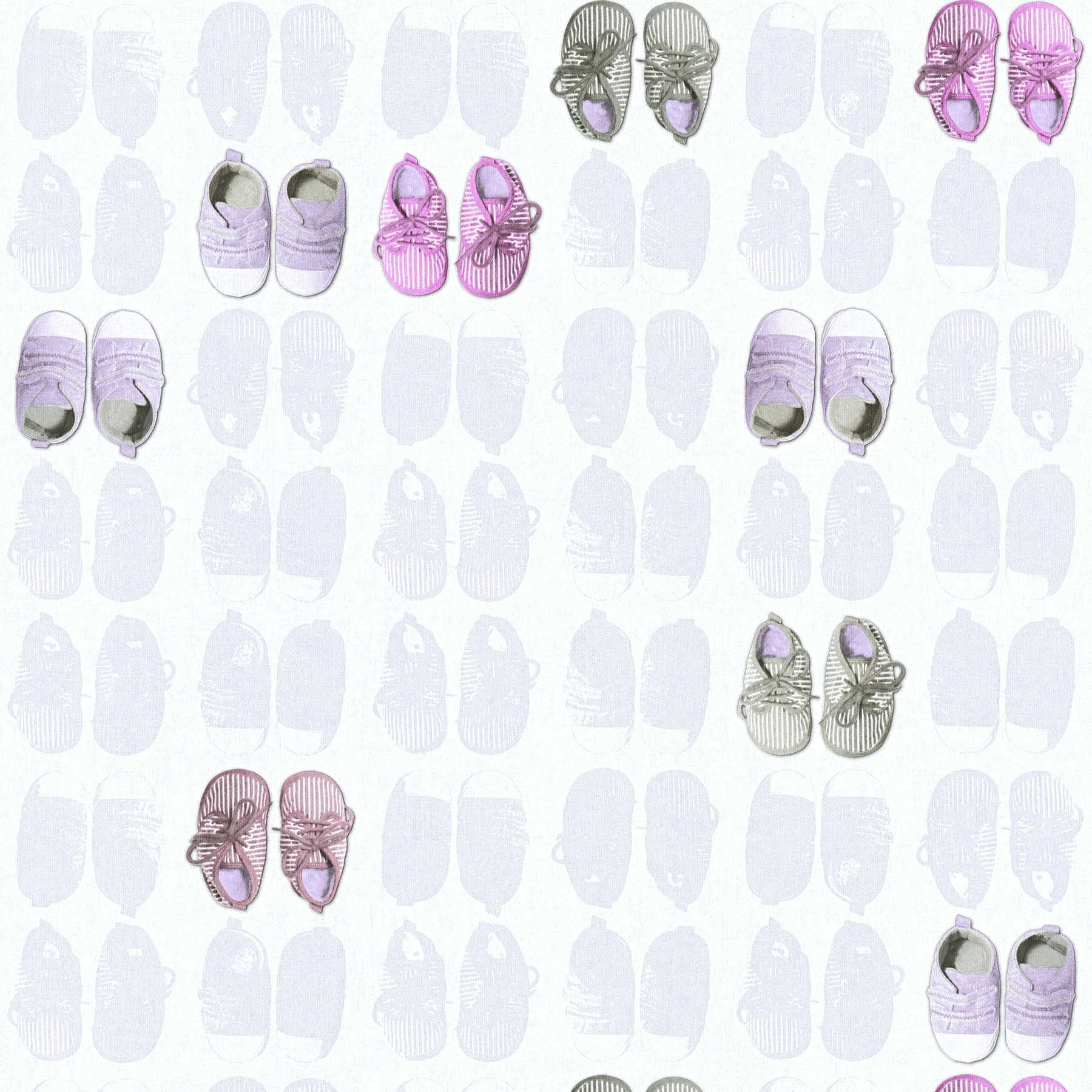 Baby room wallpaper baby shoes for girls - pink, white
