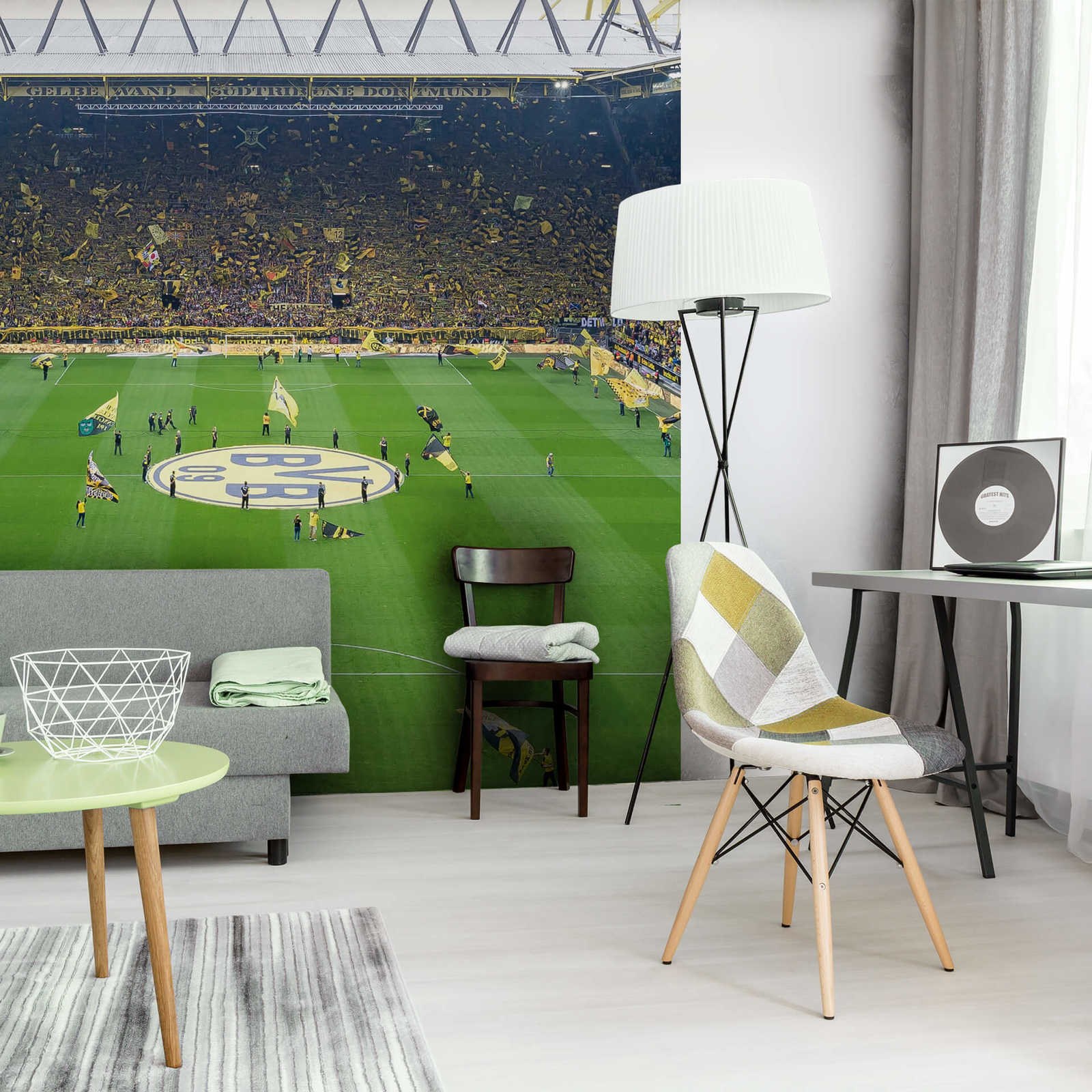             Photo wallpaper BVB stadium with fans, portrait format
        