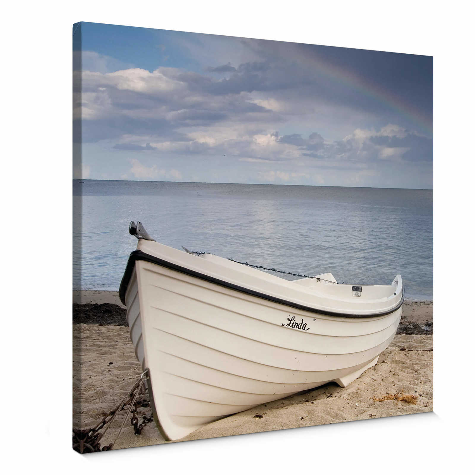         Square canvas picture boat on the beach – blue
    