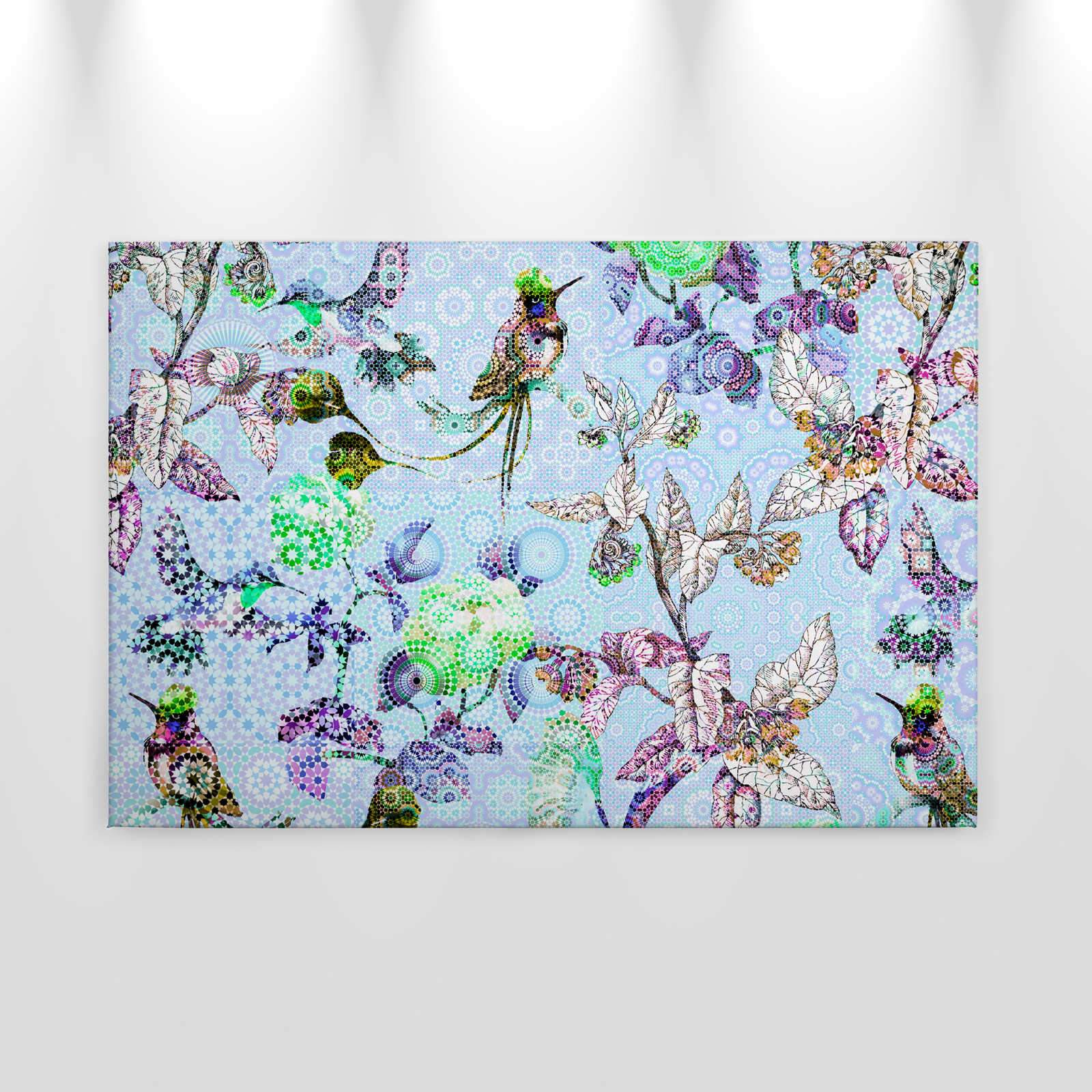             Canvas painting Flowers & Birds in Mosaic Style - 0,90 m x 0,60 m
        