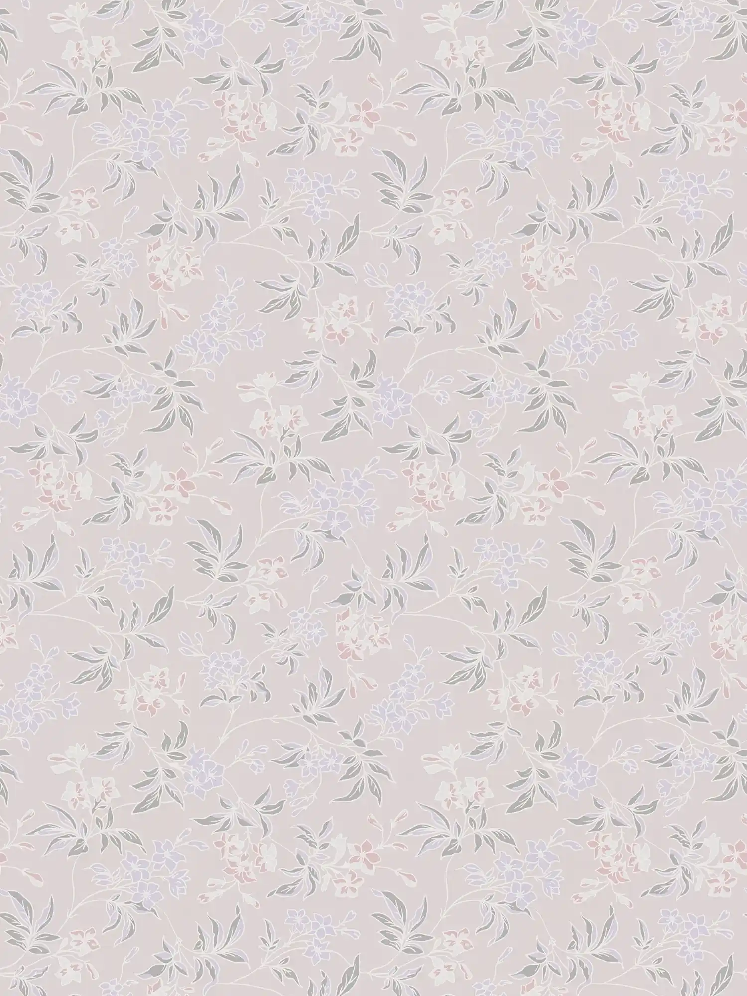 English style non-woven wallpaper with floral pattern - cream, pink, purple
