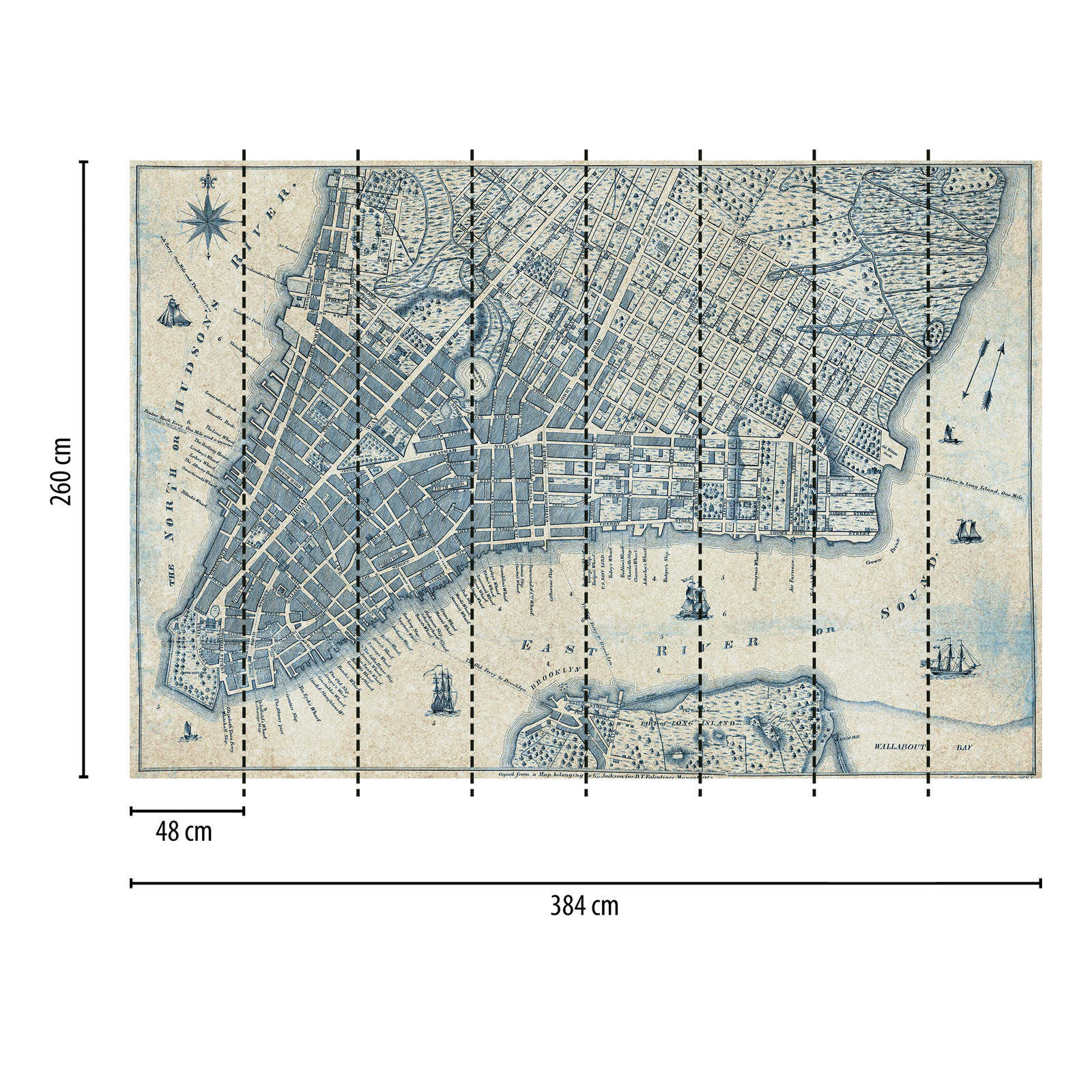             Papier peint panoramique vintage Carte de New York - Bleu, blanc
        