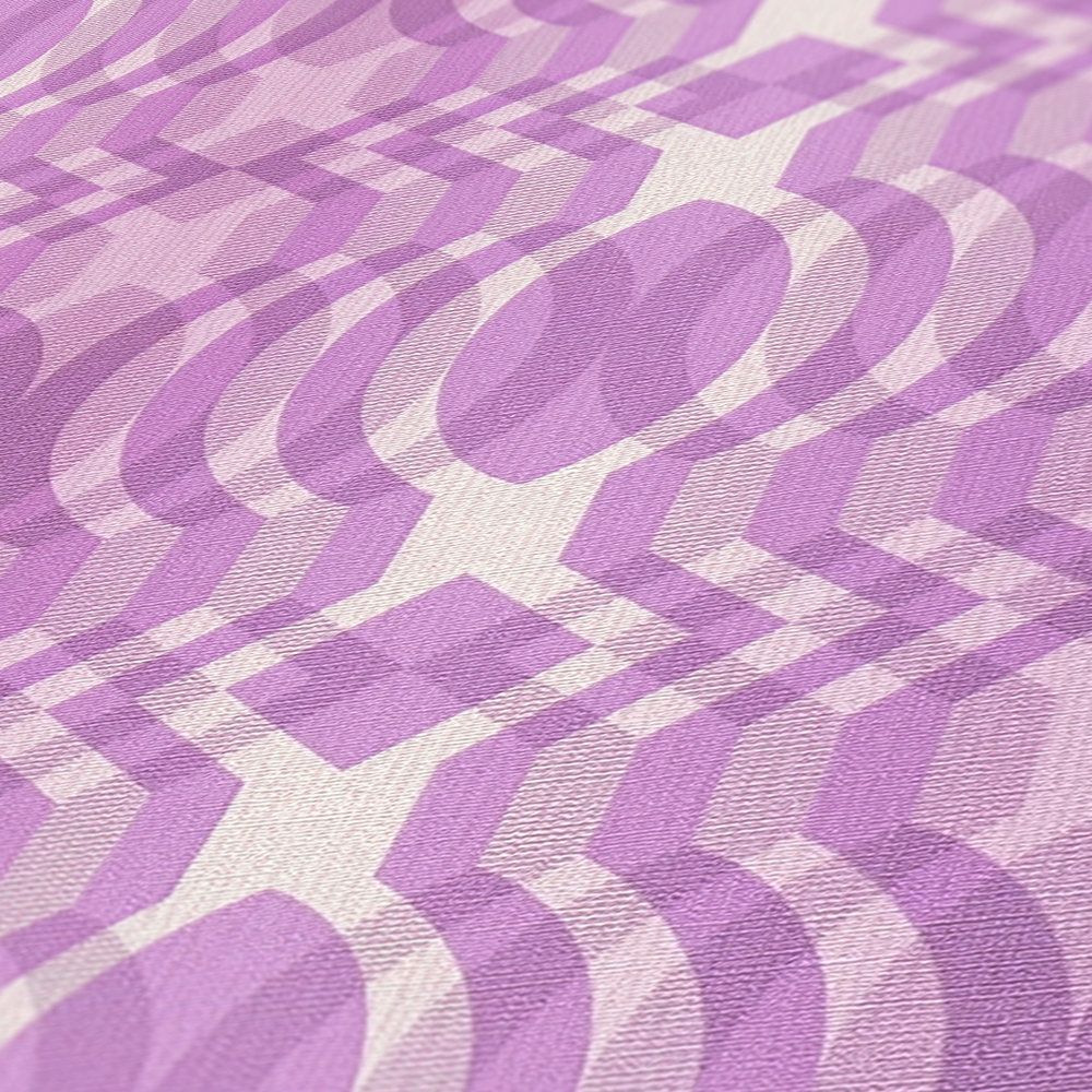             papier peint en papier intissé à motifs géométriques de style rétro - violet, crème, blanc
        