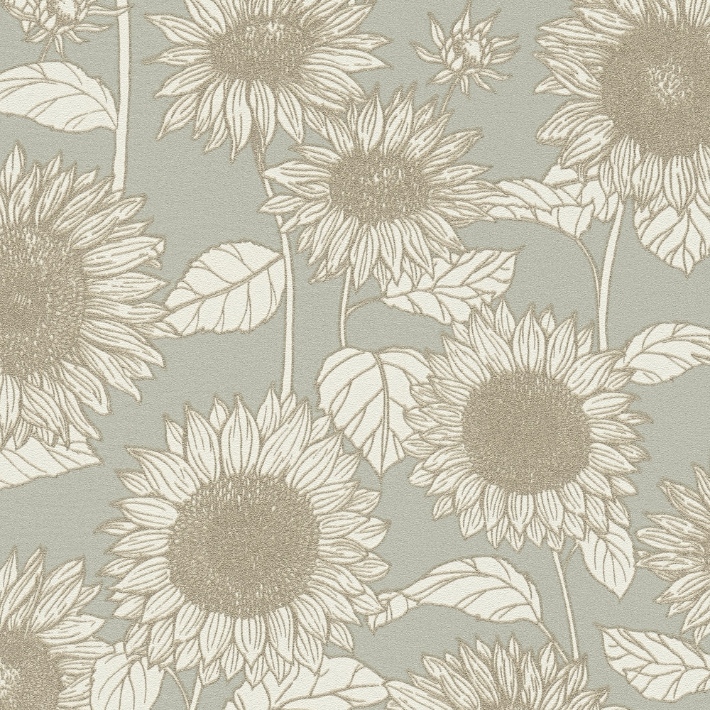             Sunflowers wallpaper metallic effect - beige, grey, cream
        
