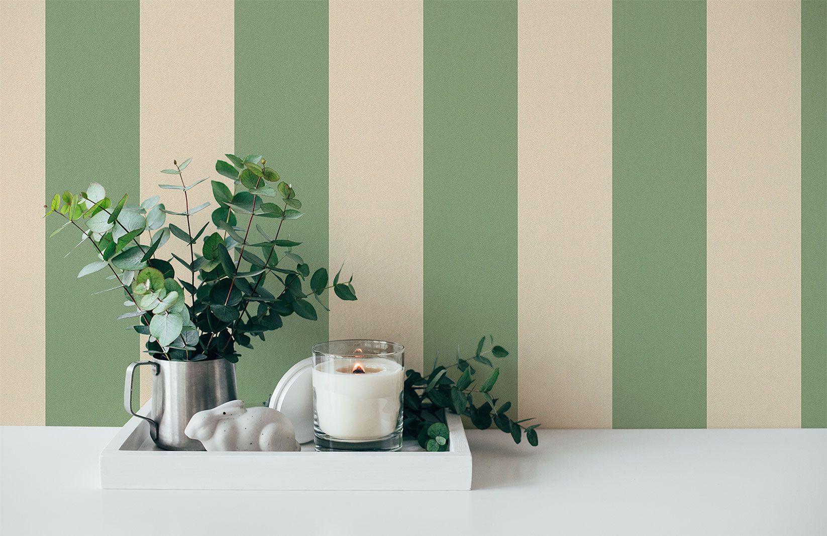 Papel pintable Rayas Salón Blanco Verde