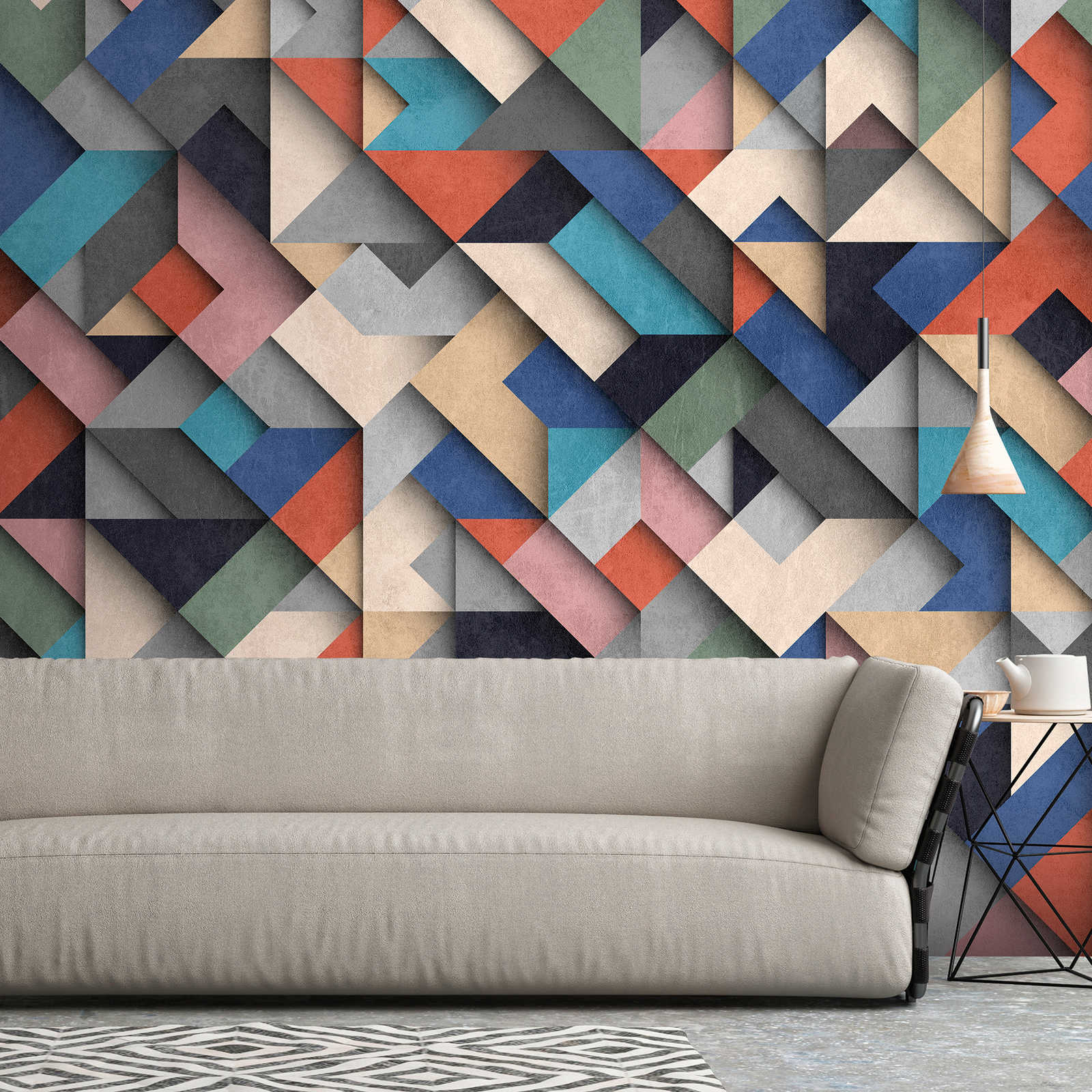         Wallpaper novelty | 3D motif wallpaper with geometric colour block design
    