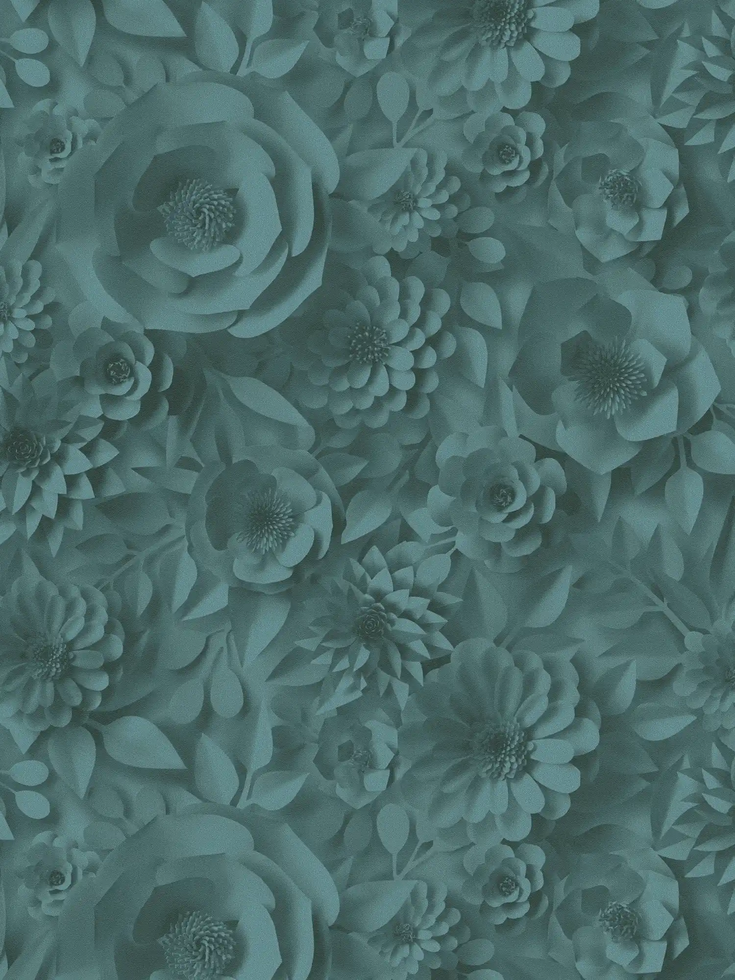 3D wallpaper with paper flowers, graphic floral pattern - green
