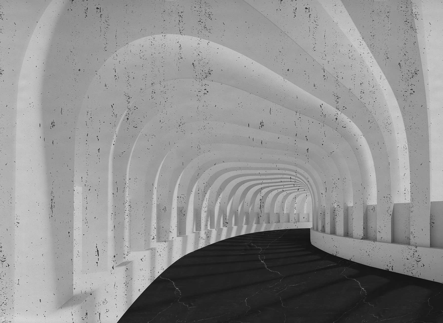             Digital behang 3D Betonnen tunnel met bogen - Grijs, Zwart
        