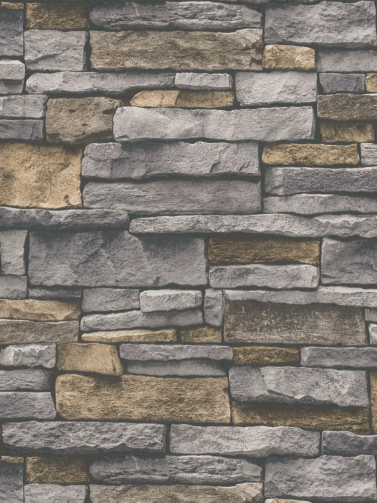         Non-woven wallpaper in stone look with natural stone wall - grey, beige
    