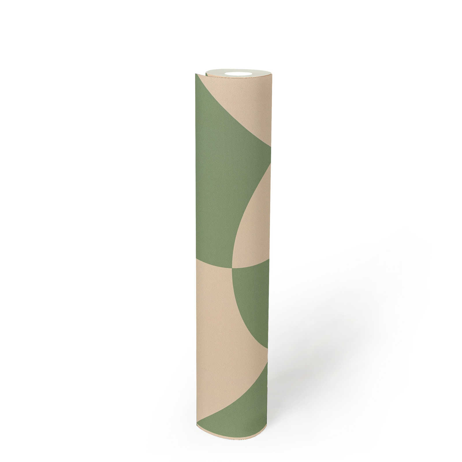             Non-woven wallpaper with circle pattern & geometric shapes - beige, green
        