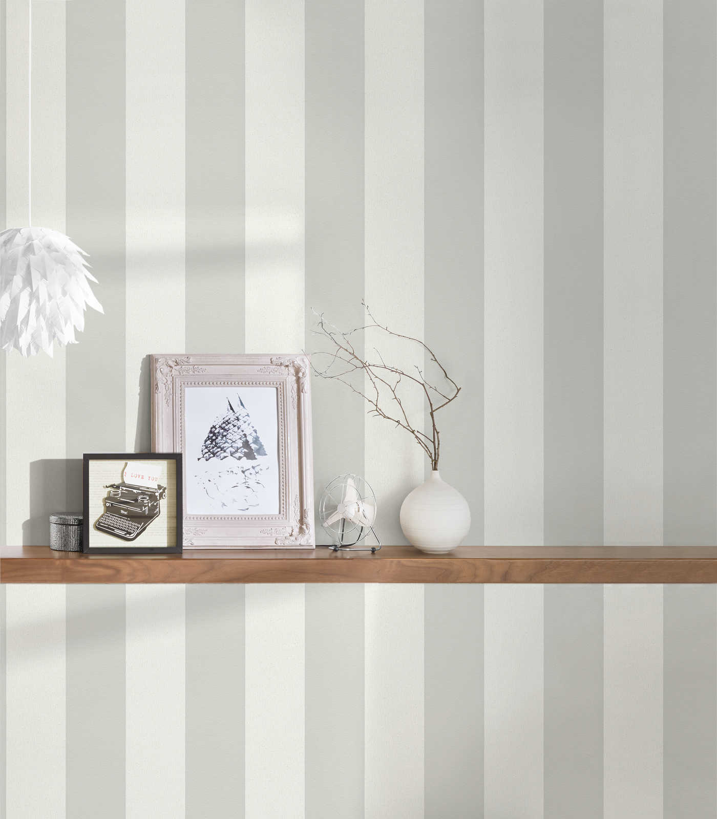             Stripe behang met structuurpatroon, blokstrepen grijs & wit
        