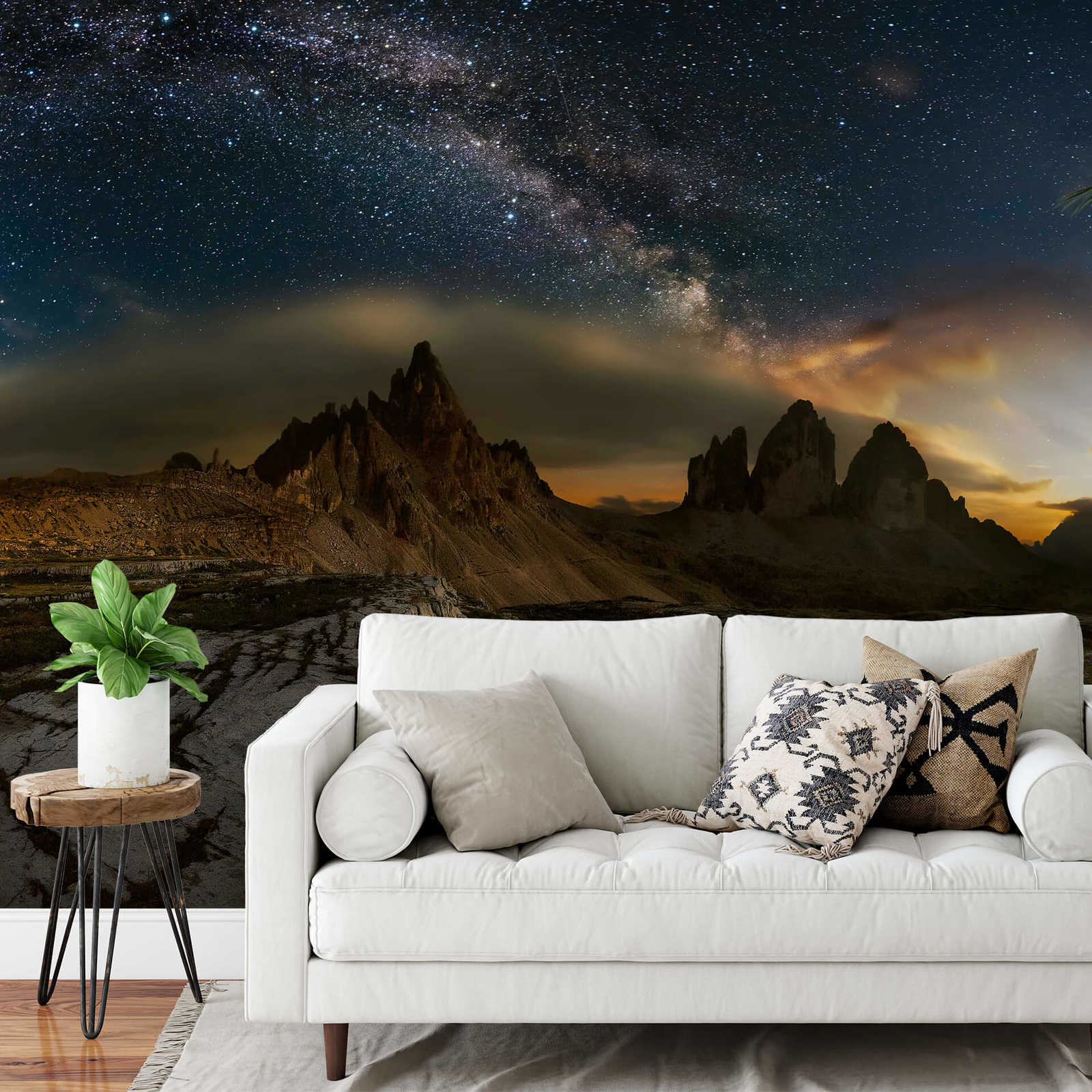             Photo wallpaper mountains with galaxy - blue, white, brown
        