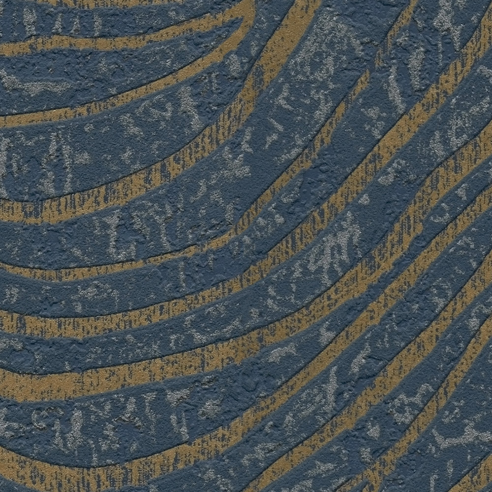            Papel pintado con motivos abstractos de colinas - azul oscuro, dorado
        