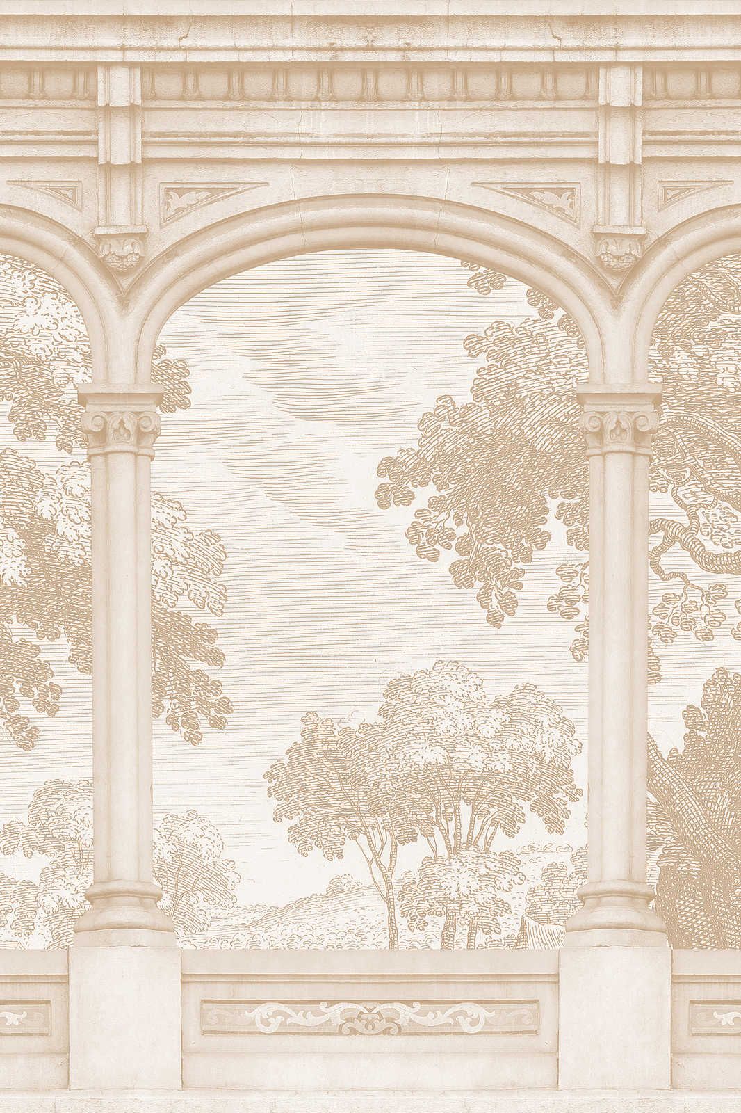             Roma 2 - Tela beige con disegno storico e finestra ad arco tondo - 0,90 m x 0,60 m
        