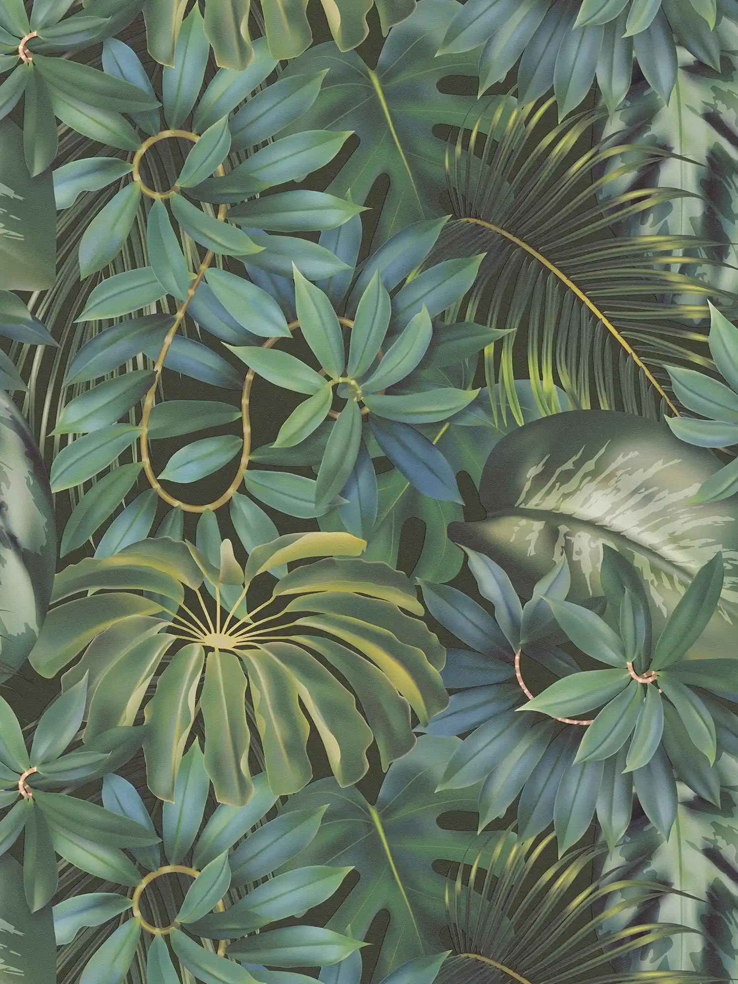 Bladeren behang jungle patroon - groen, zwart
