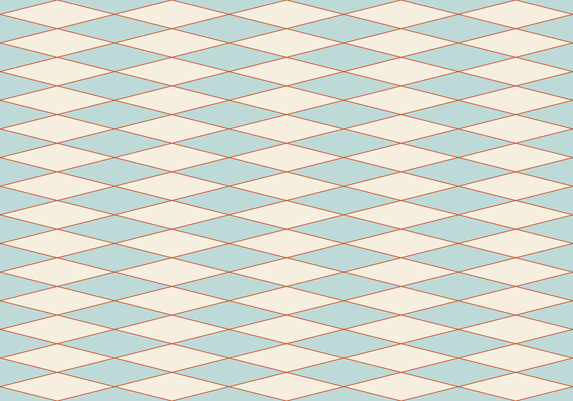             Papier peint rétro avec motifs graphiques en losange - crème, turquoise, orange | Intissé lisse mat
        