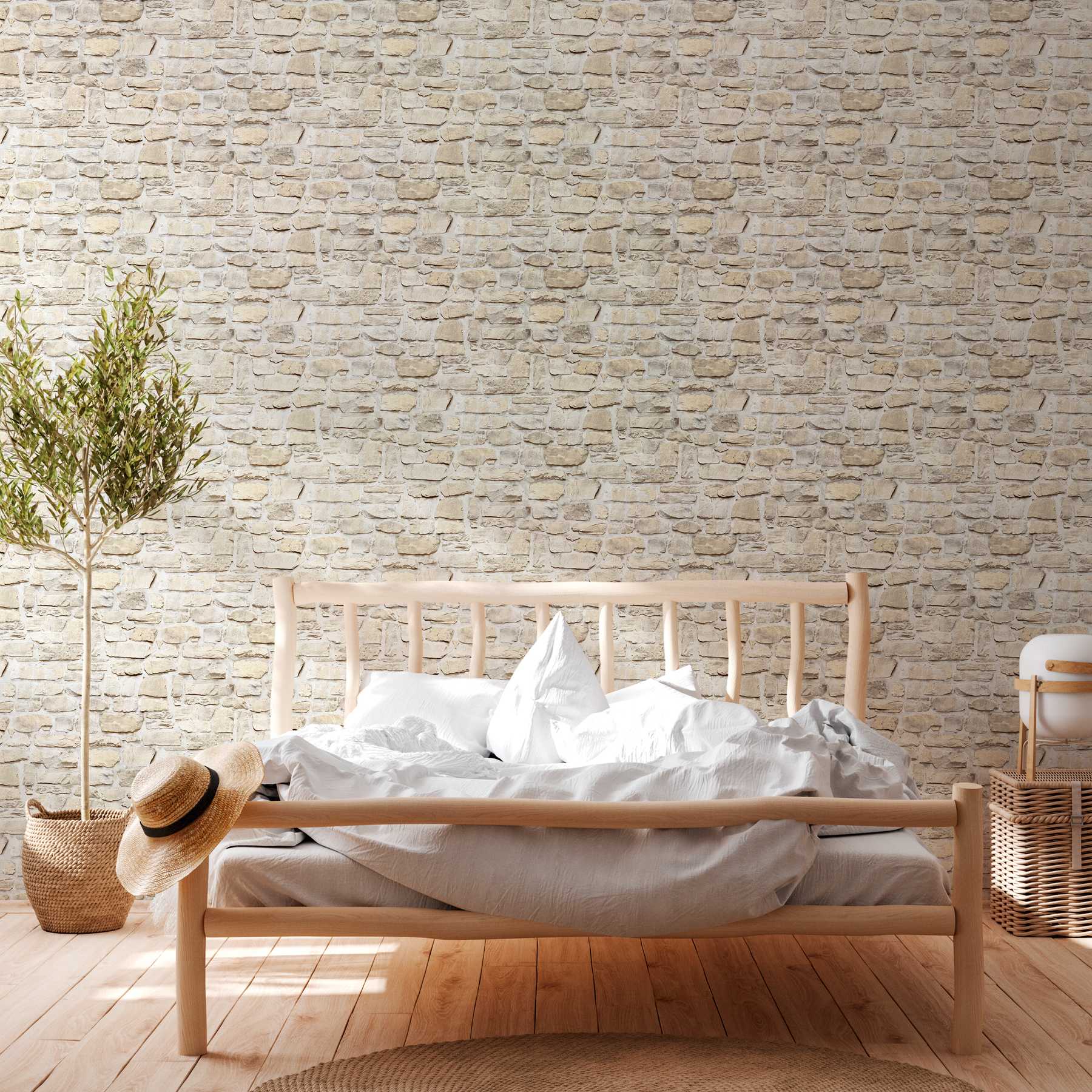             Stone wallpaper with natural stone masonry in country style - beige, yellow
        