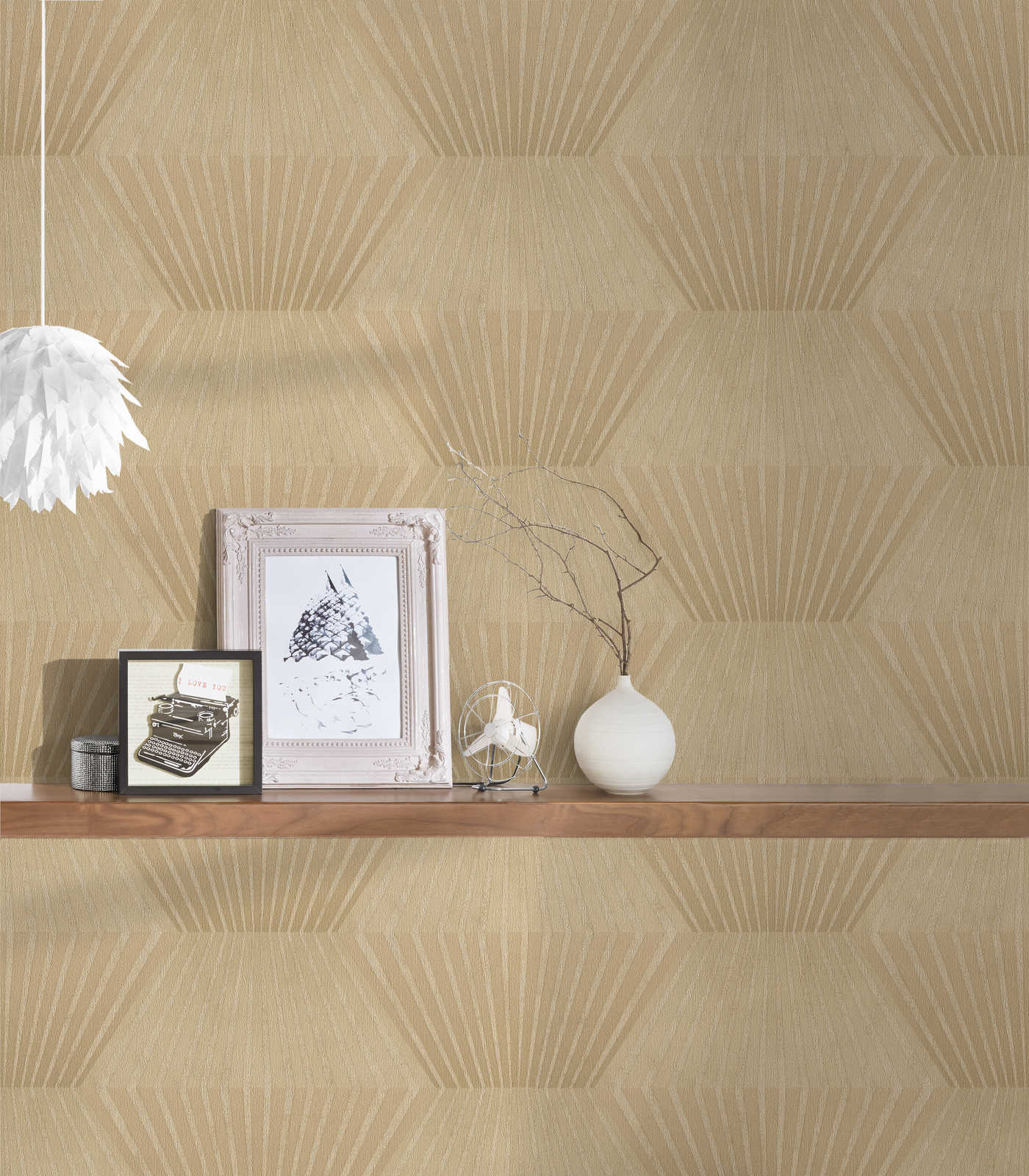             Non-woven wallpaper Art Deco line pattern & metallic luster - yellow
        