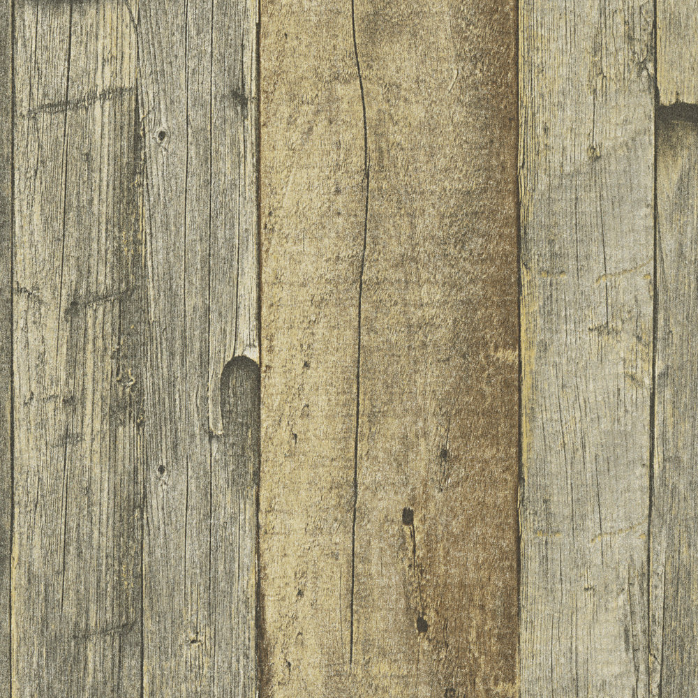             Papel pintado con aspecto de madera en estilo rústico - marrón, amarillo, crema
        