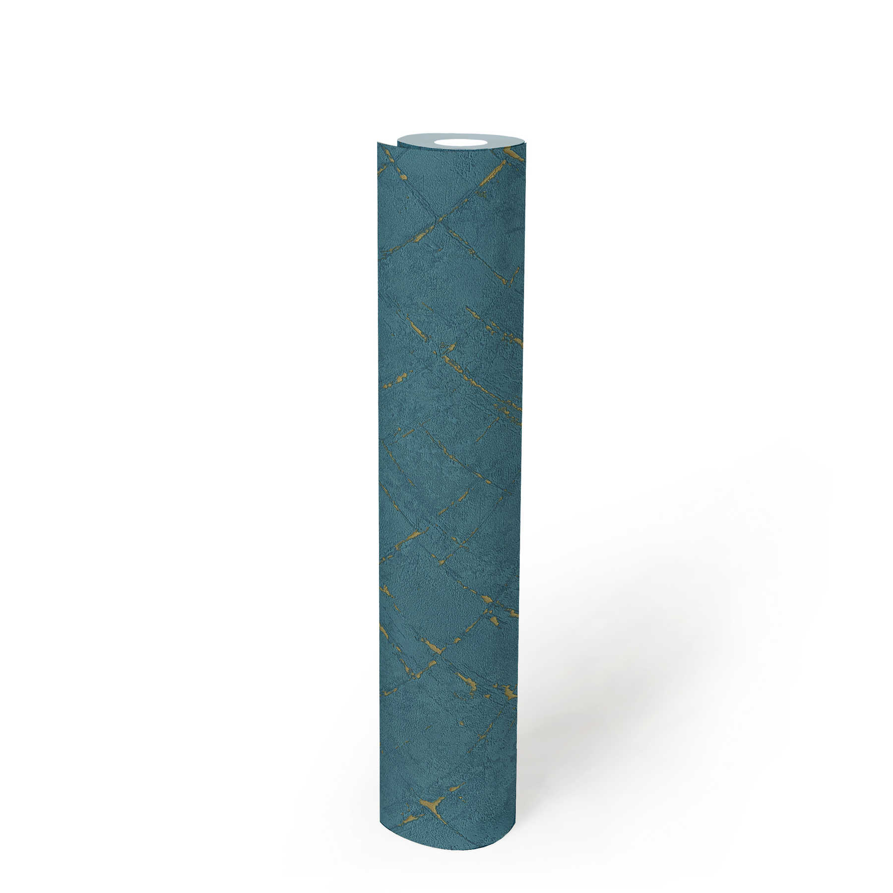             Papel pintado con aspecto de yeso y efecto metálico - azul, dorado
        