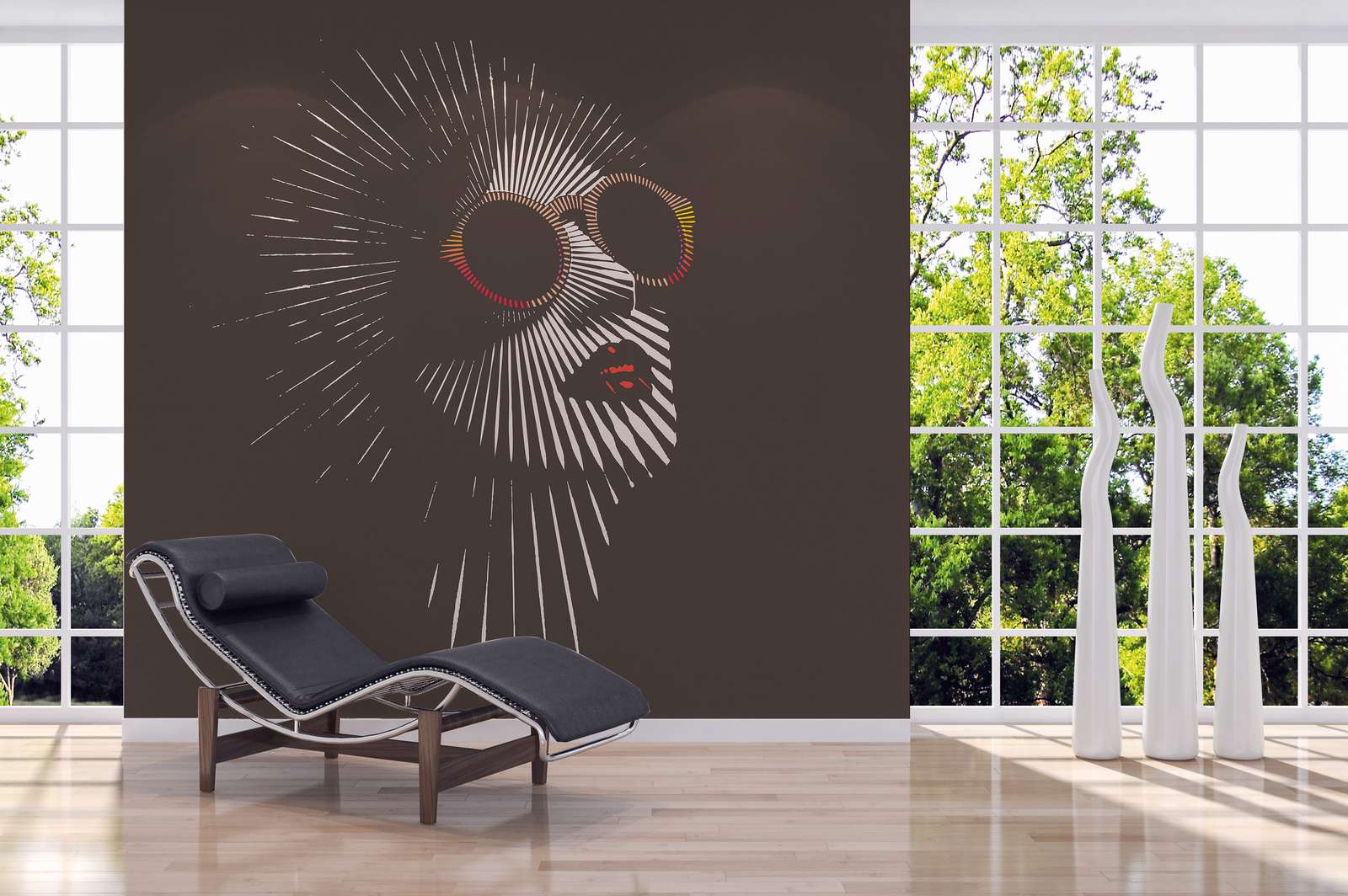             Stroke Pattern Wallpaper Woman with Sunglasses - Grey, Colourful
        