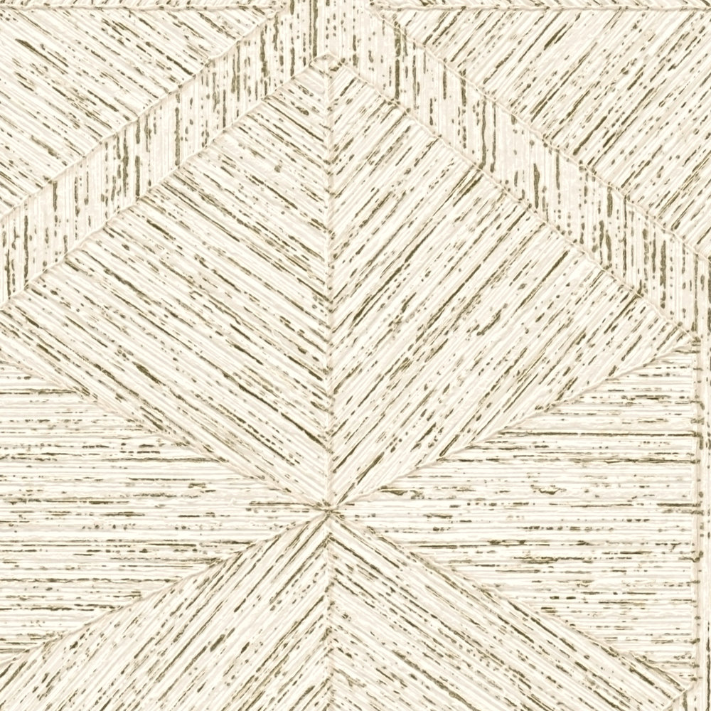             Graphic pattern wallpaper with wood look design - beige, metallic
        
