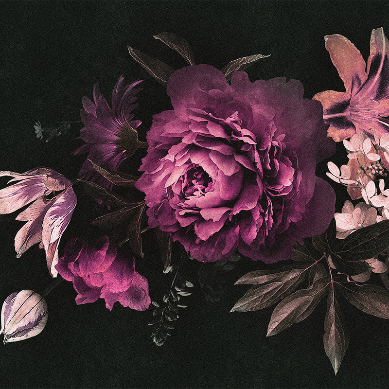 Drama queen 3 - romantic flower bouquet wallpaper - cardboard structure - pink, black | pearlescent smooth fleece
