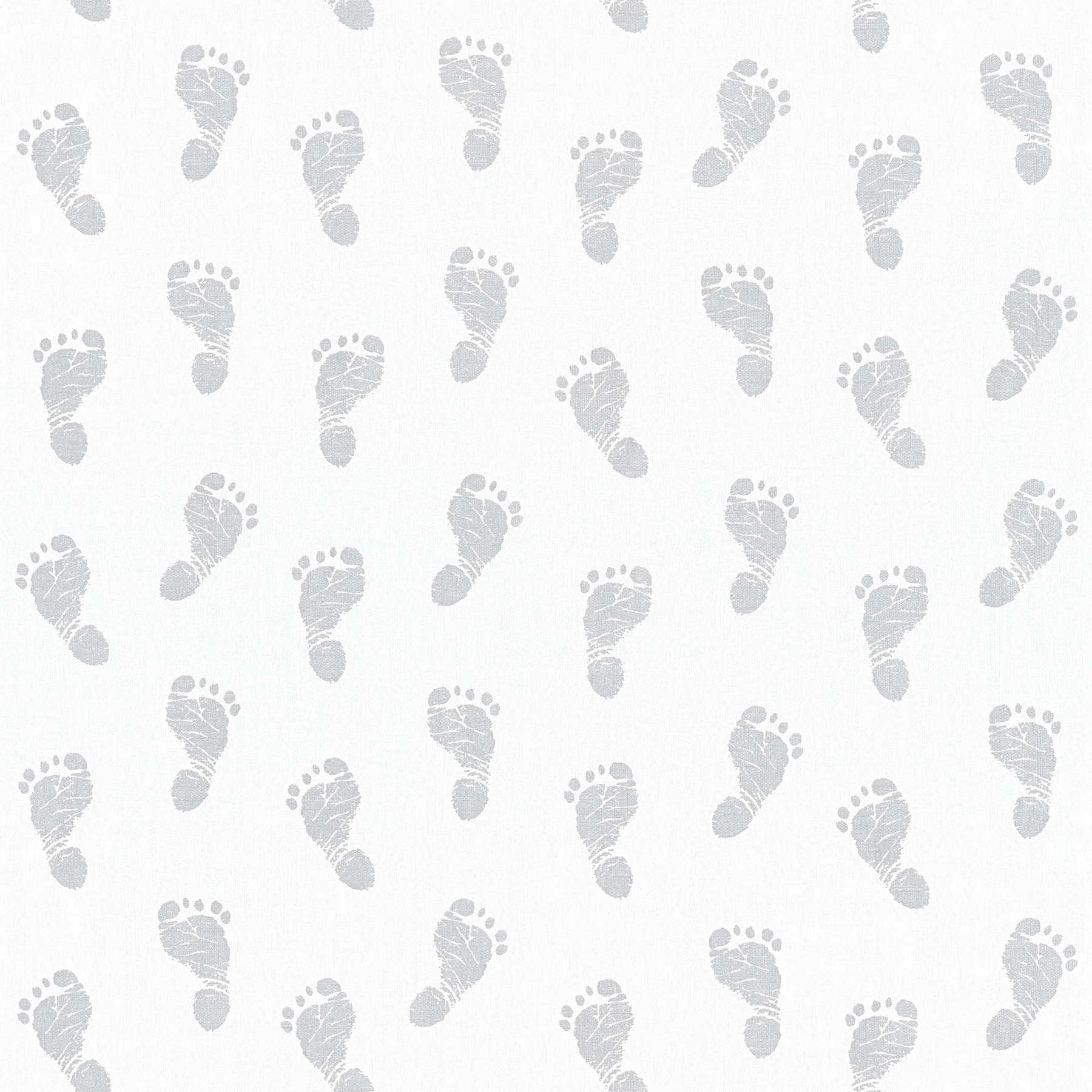 Baby behang met voetjes patroon - metallic, wit
