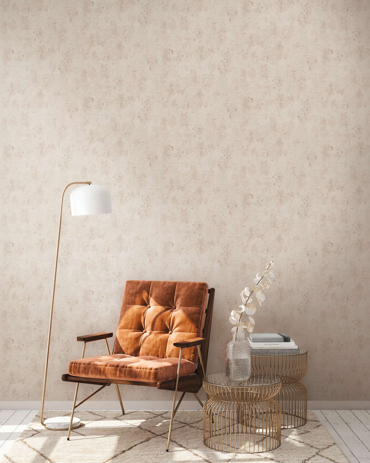             Beige wallpaper with rustic texture design in plaster look
        