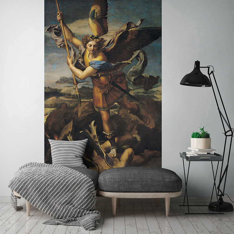         St. Michael kills the demon mural by Raphael
    