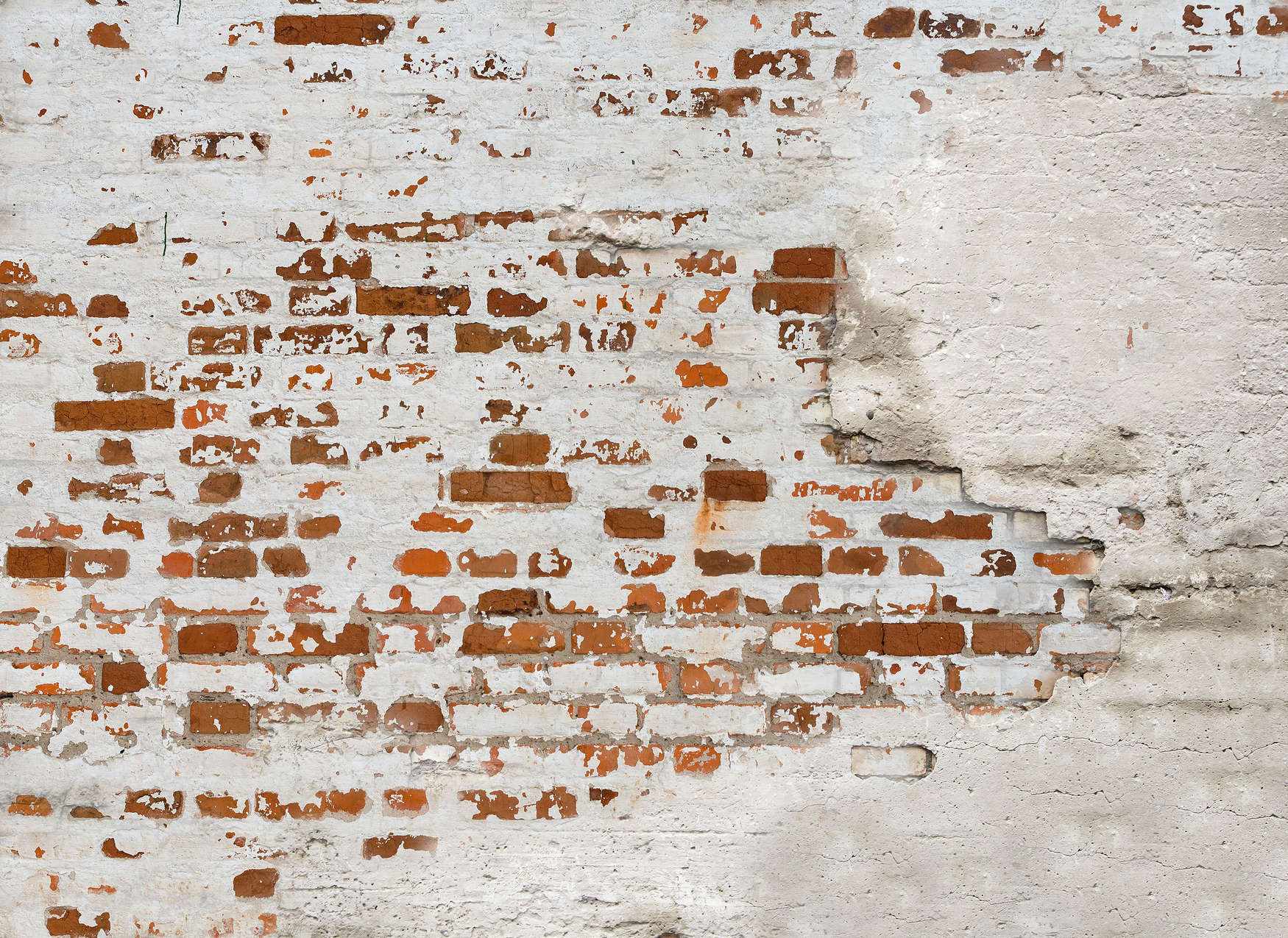             Digital behang Bakstenen muur gepleisterd in 3D industriële stijl - Bruin, Grijs
        