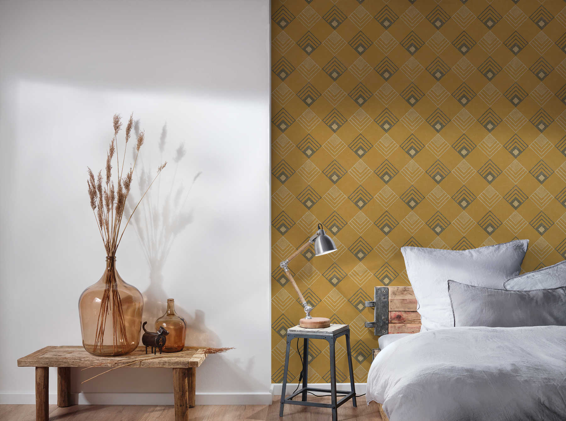             Art deco wallpaper gold, retro design - ocher, yellow, beige
        