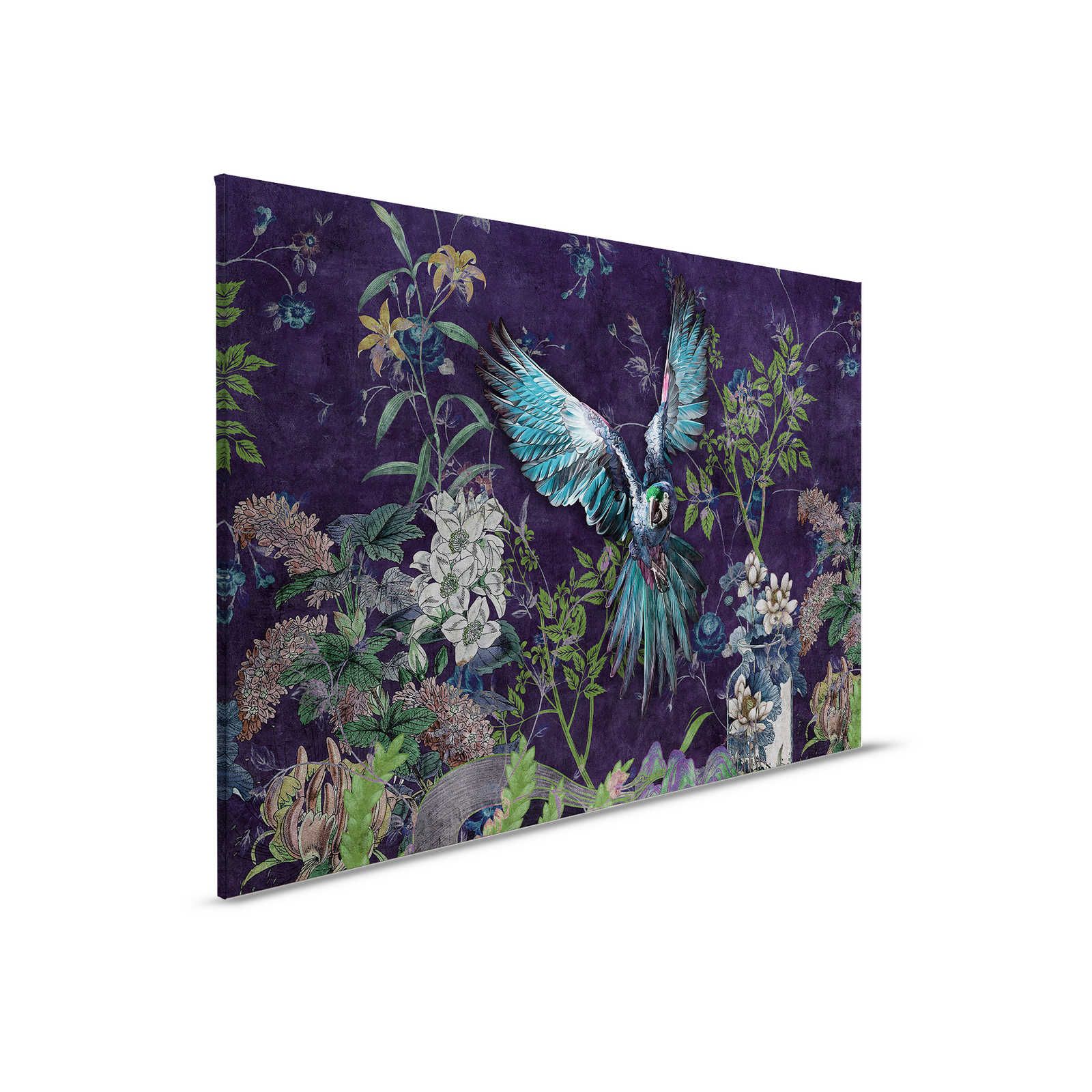 Tropical Hero 2 - Lienzo Loro pintando Flores y Fondo Negro - 0.90 m x 0.60 m
