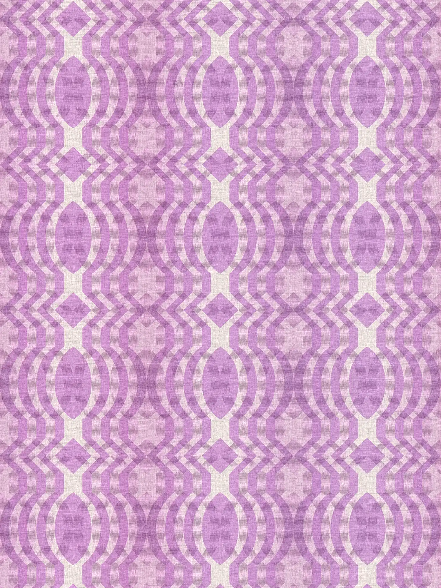 Non-woven wallpaper with geometric pattern in retro style - purple, cream, white
