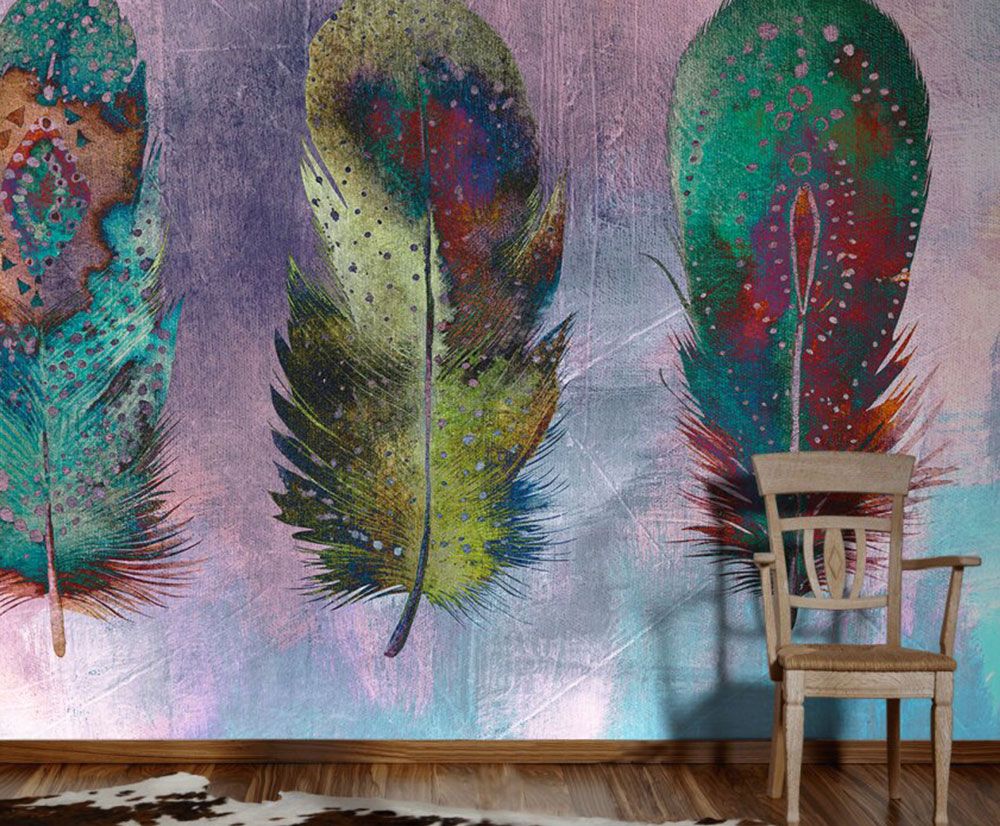 Colorful feather mural