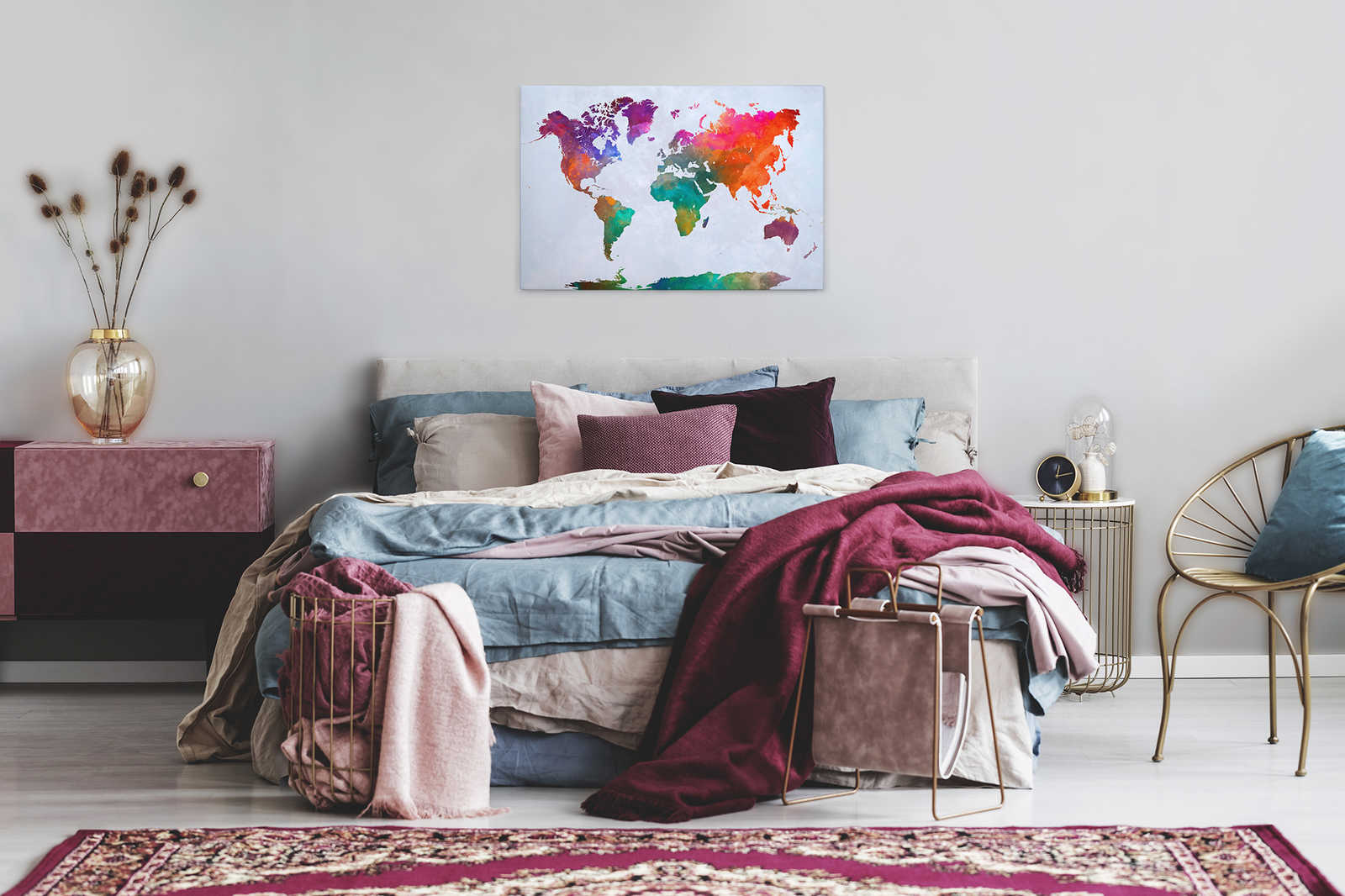             Mappa del mondo colorata su tela - 0,90 m x 0,60 m
        