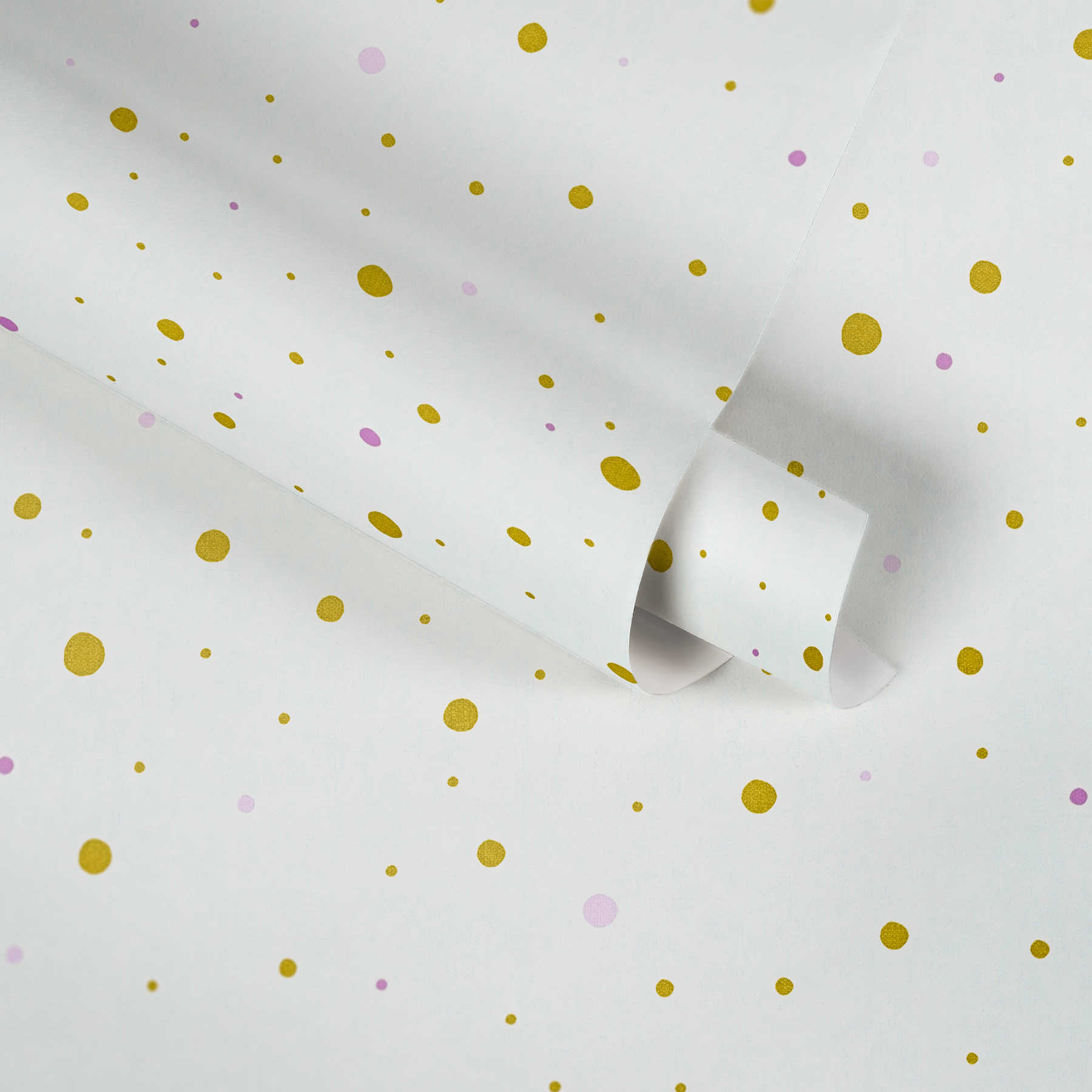             Papel pintado de puntos y efecto metálico para habitación infantil - blanco
        