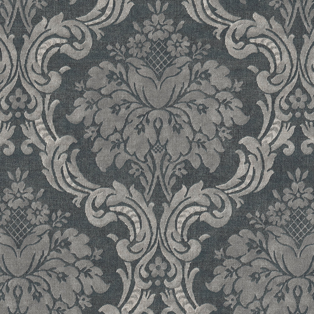             Ornament wallpaper with floral basket pattern - grey, black
        