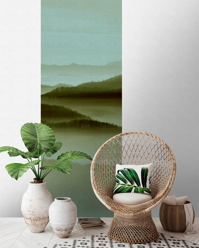             Horizon Panels 3 - À structure en carton, forêt mystique Papier peint Panneau - Beige, Vert | Nacré Intissé lisse
        