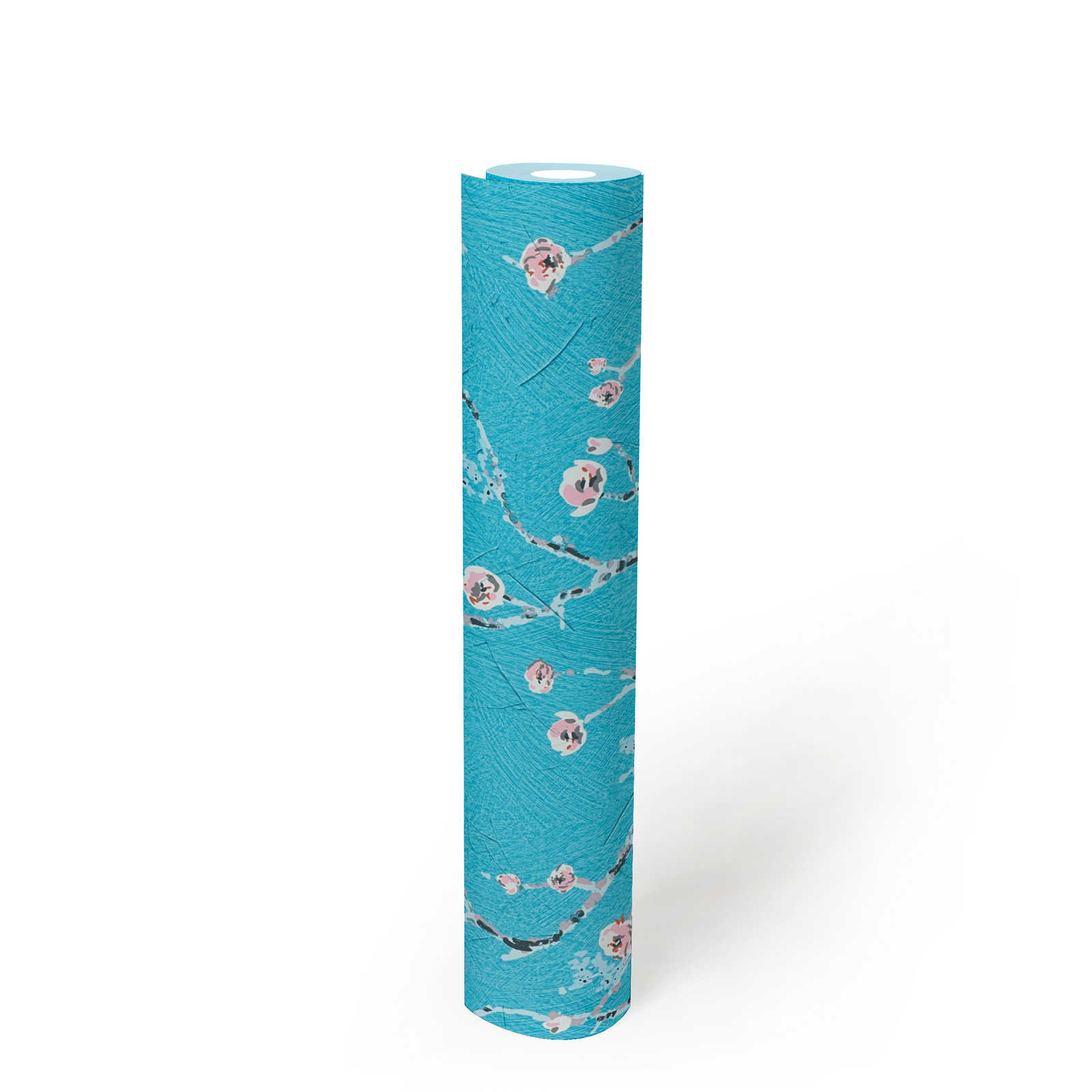             Blue wallpaper with cherry blossom pattern in Japan style
        