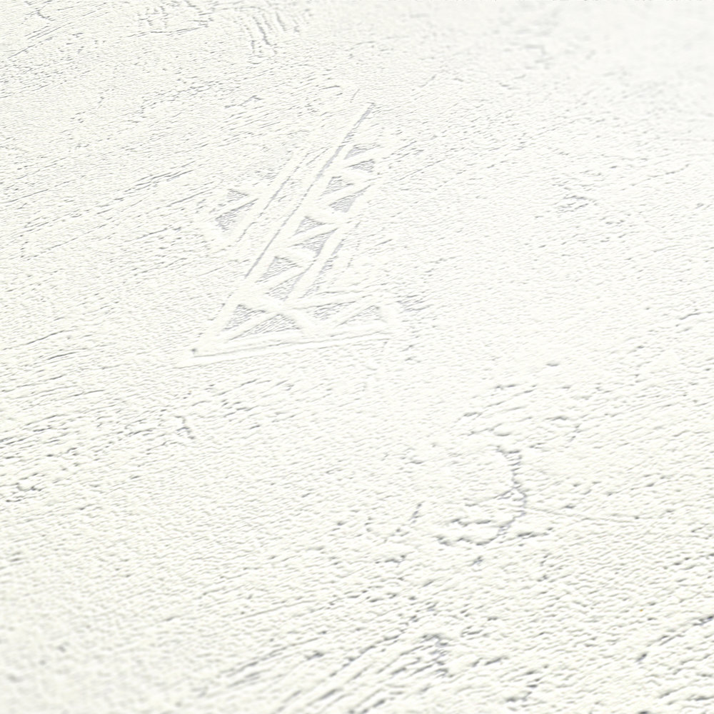             Papel pintado de estructura de yeso rugoso y elementos geométricos - pintable, blanco
        