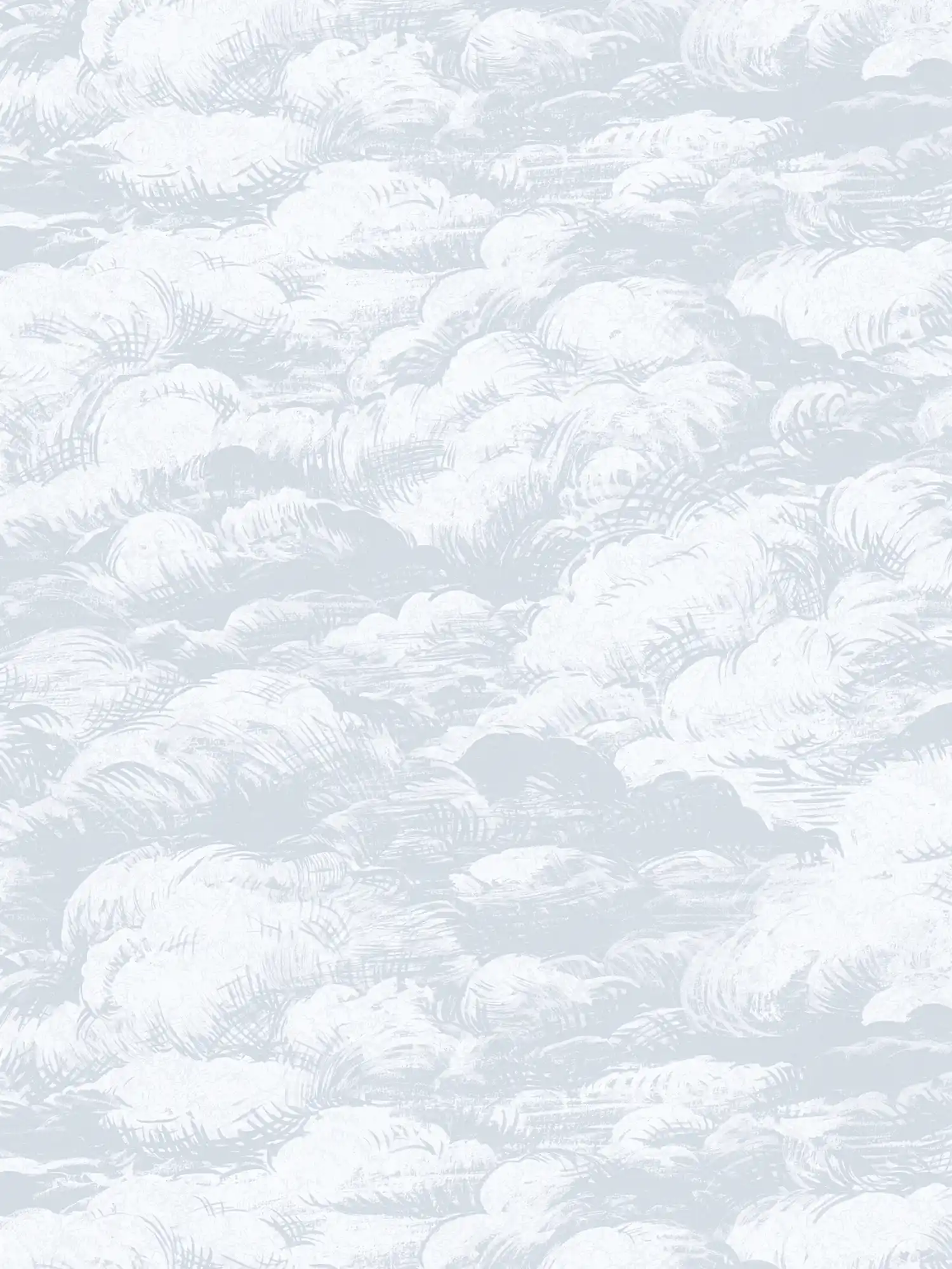 Non-woven wallpaper light grey cloud motif in vintage style - grey, white

