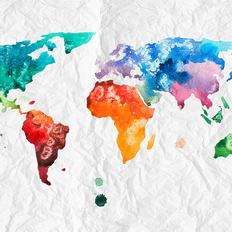         World maps mural watercolour - colourful, white
    