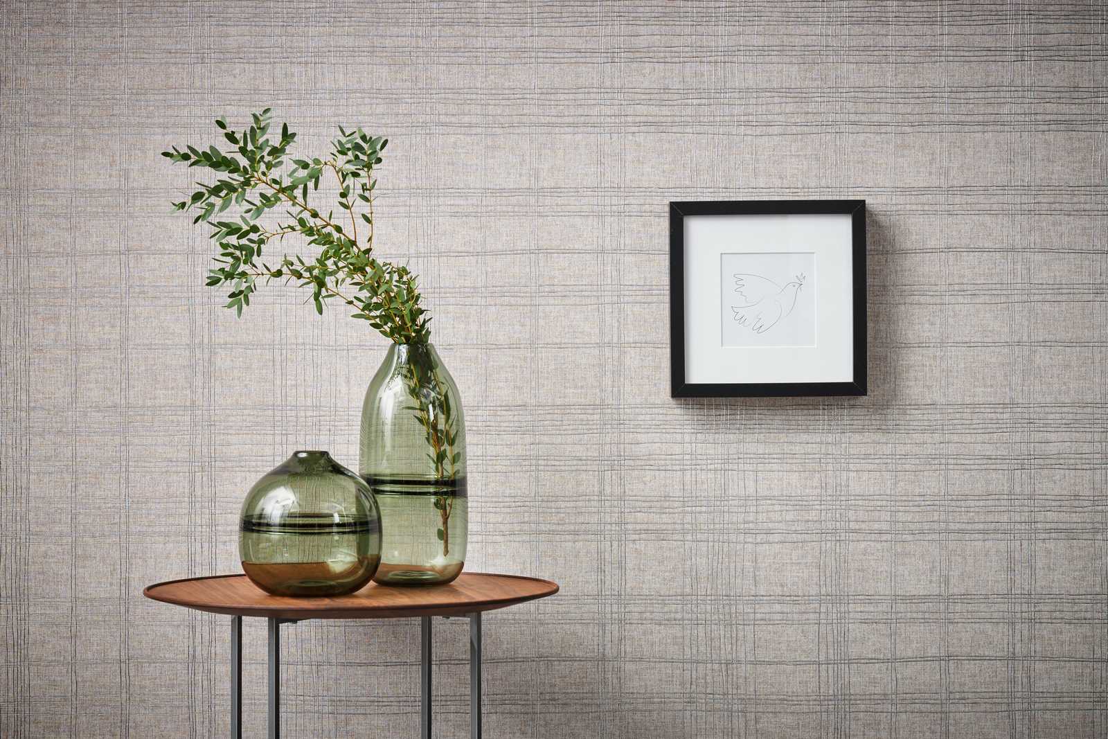             Non-woven wallpaper with line pattern with metallic effect - beige, metallic
        
