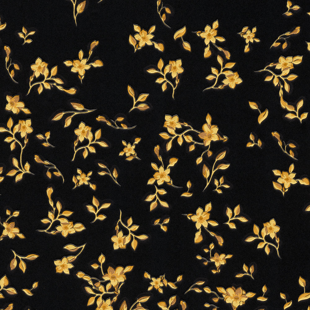             Zwart VERSACE-behang met bloemmotief - zwart, goud
        