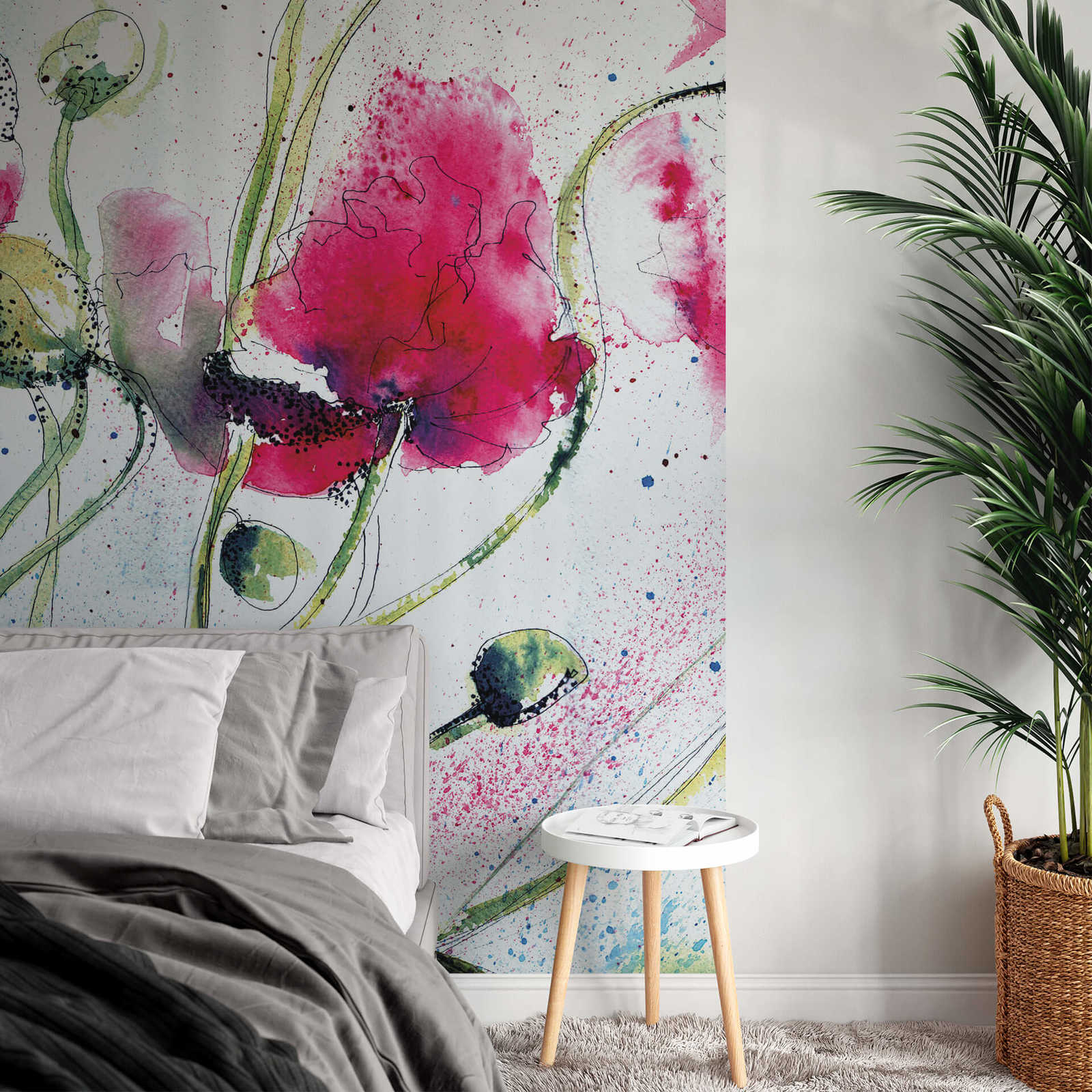             Photo wallpaper narrow drawn flowers - Colorful
        