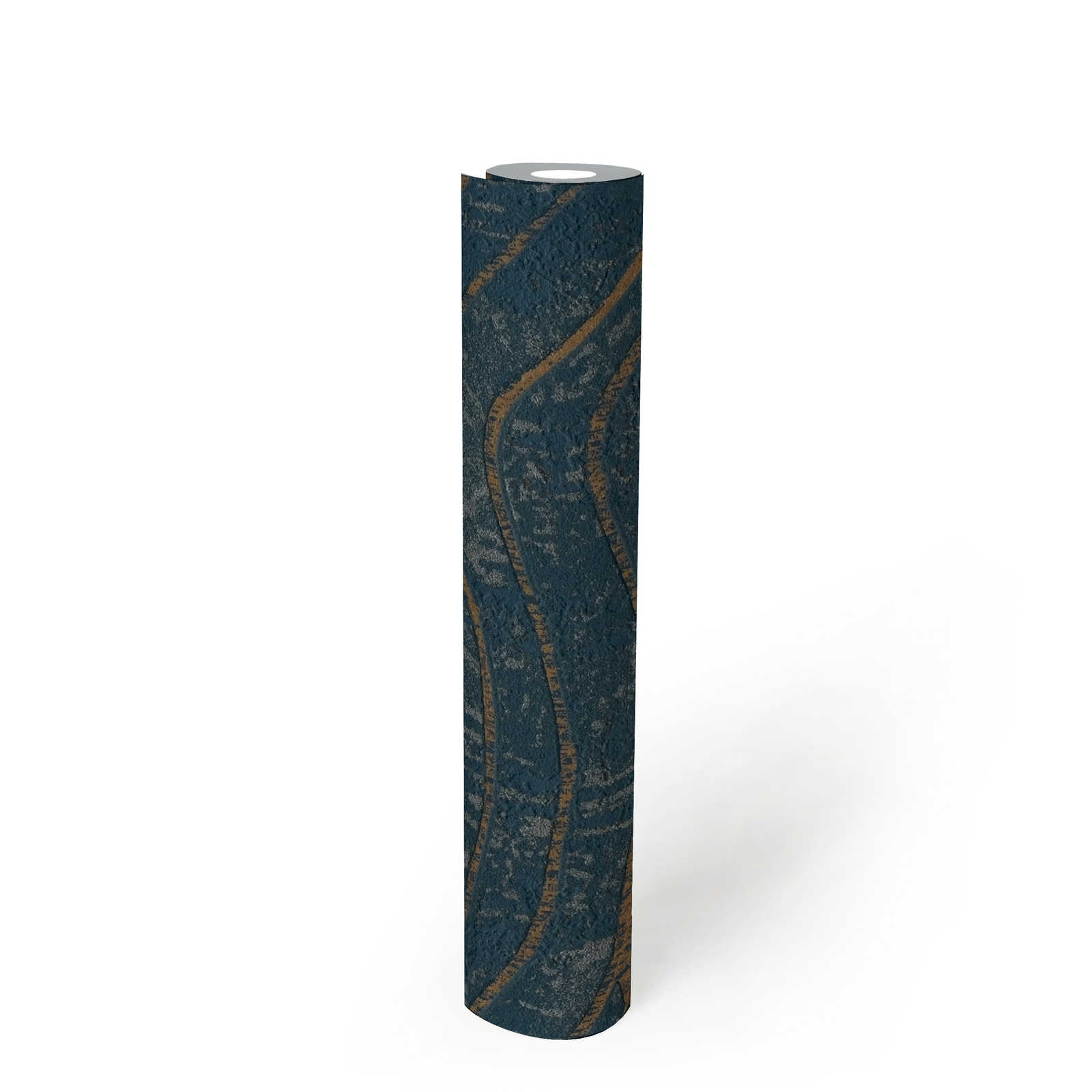             Wallpaper with abstract hill pattern - dark blue, gold
        