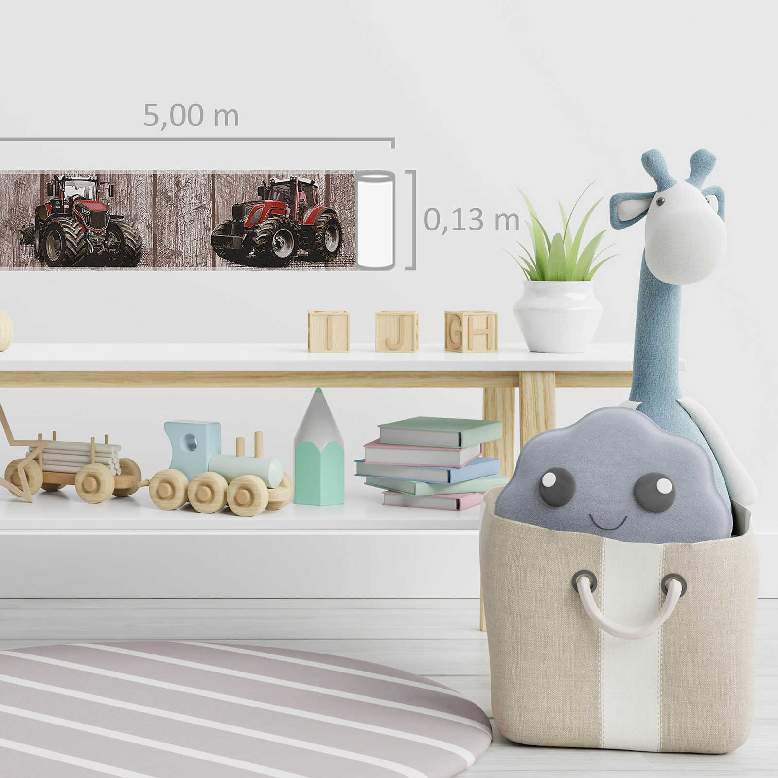             Cenefa de tractor para habitación infantil con aspecto de madera - Marrón
        