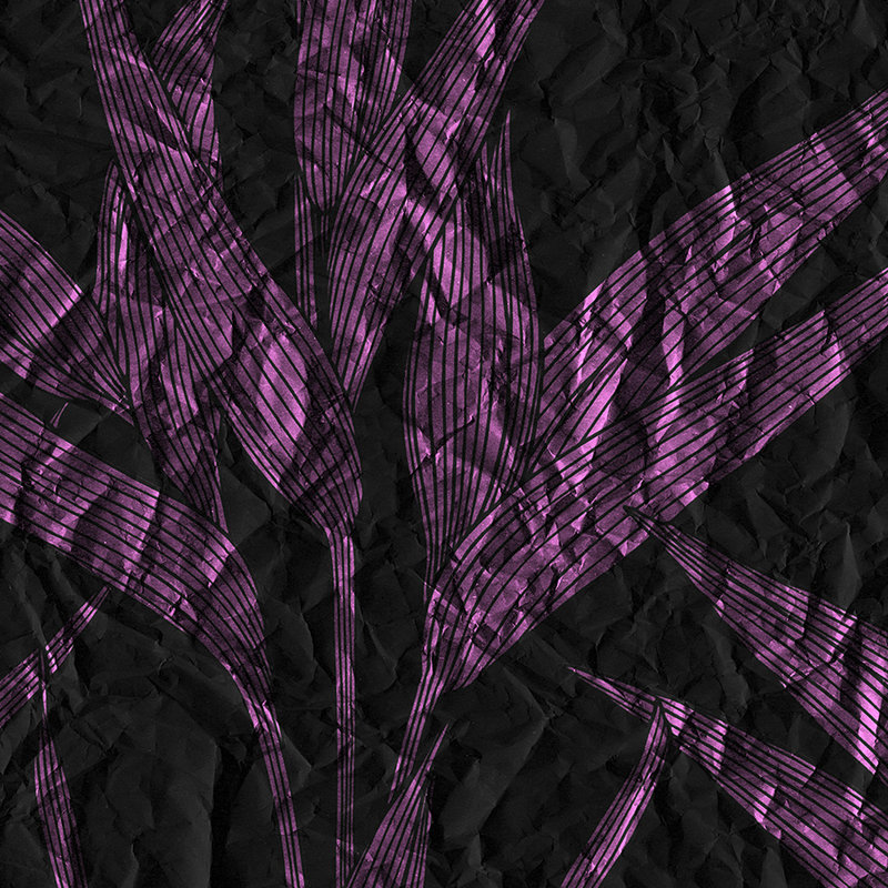 Papier peint sombre feuilles & aspect papier - violet, noir
