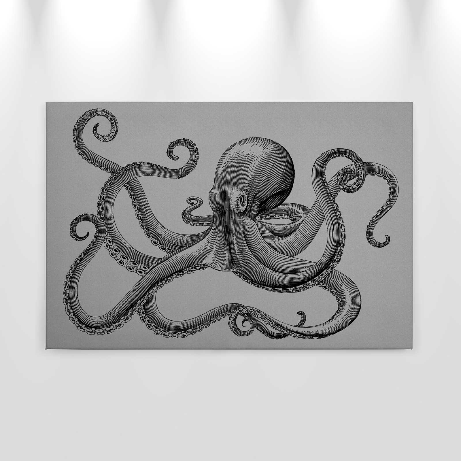             Jules 2 - modern octopus canvas picture in cardboard structure in drawing style - 0.90 m x 0.60 m
        